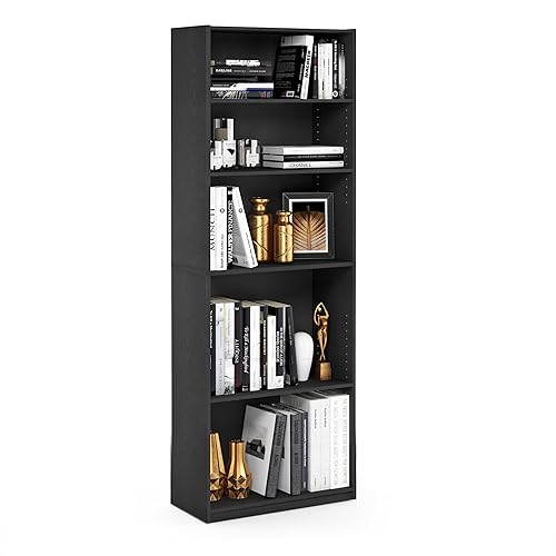 Furinno Jaya Book Shelf, 5-Tier Bookshelf, Bookcase with Adjustable Shelves,