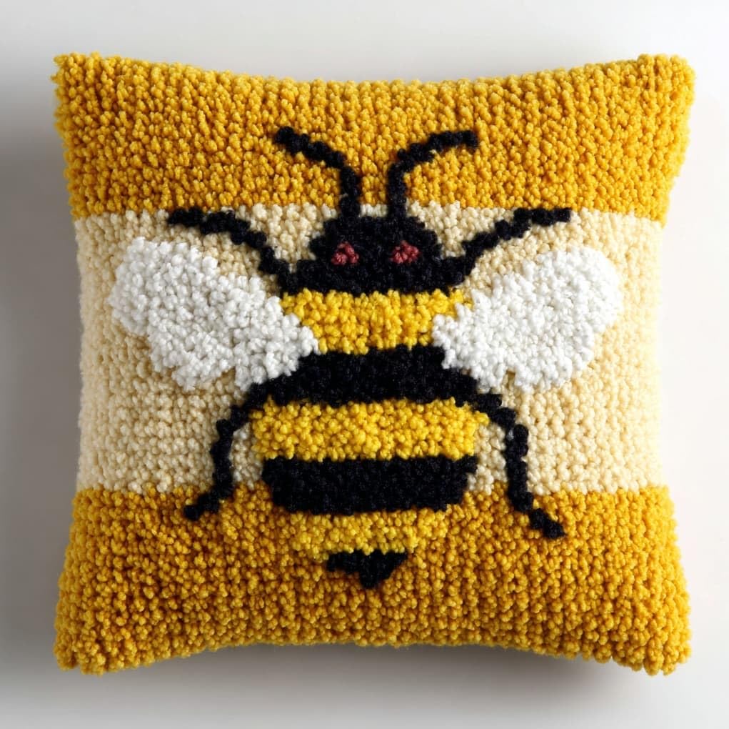 Wallustrioaw Cartoon Bee Latch Hook Pillow Kits Cushion,