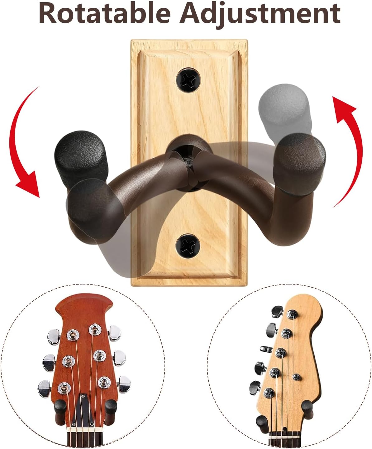 DIDA Guitar Wall Mount, Guitar Hanger, Silicone Pad, U-Shaped Guitar Wall Hanger Mount, Rotatable Guitar Holder Hook Stand Wall for Acoustic, Electric Guitar, Bass (Ash Wood, 2 Pack)