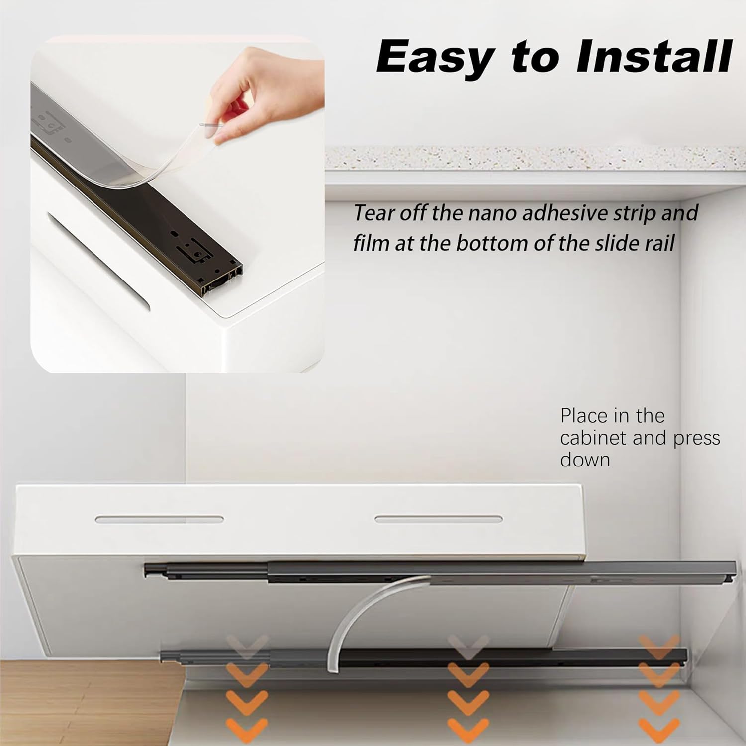 bealy Pull Out Drawer for Cabinet 12" W x21 D x 3.1" H Carbon Steel Cabinet Drawers Slide Out, Pantry Storage Shelves with Nano Adhesive for Kitchen, Bathroom and Living Room(white)