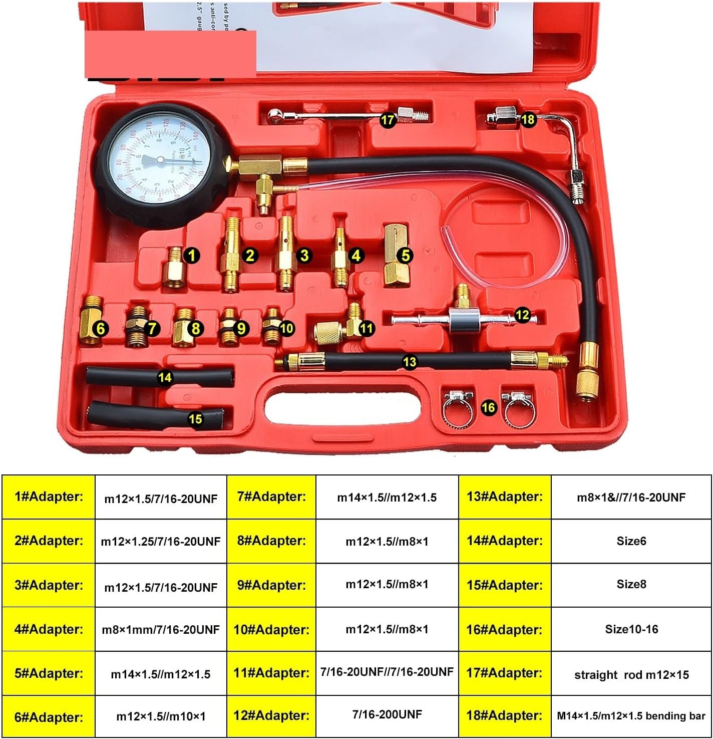 TU-114 Car Fuel Injection Tester Gauge Test Tools Compatible with Gasoline Fuel Pump Pressure