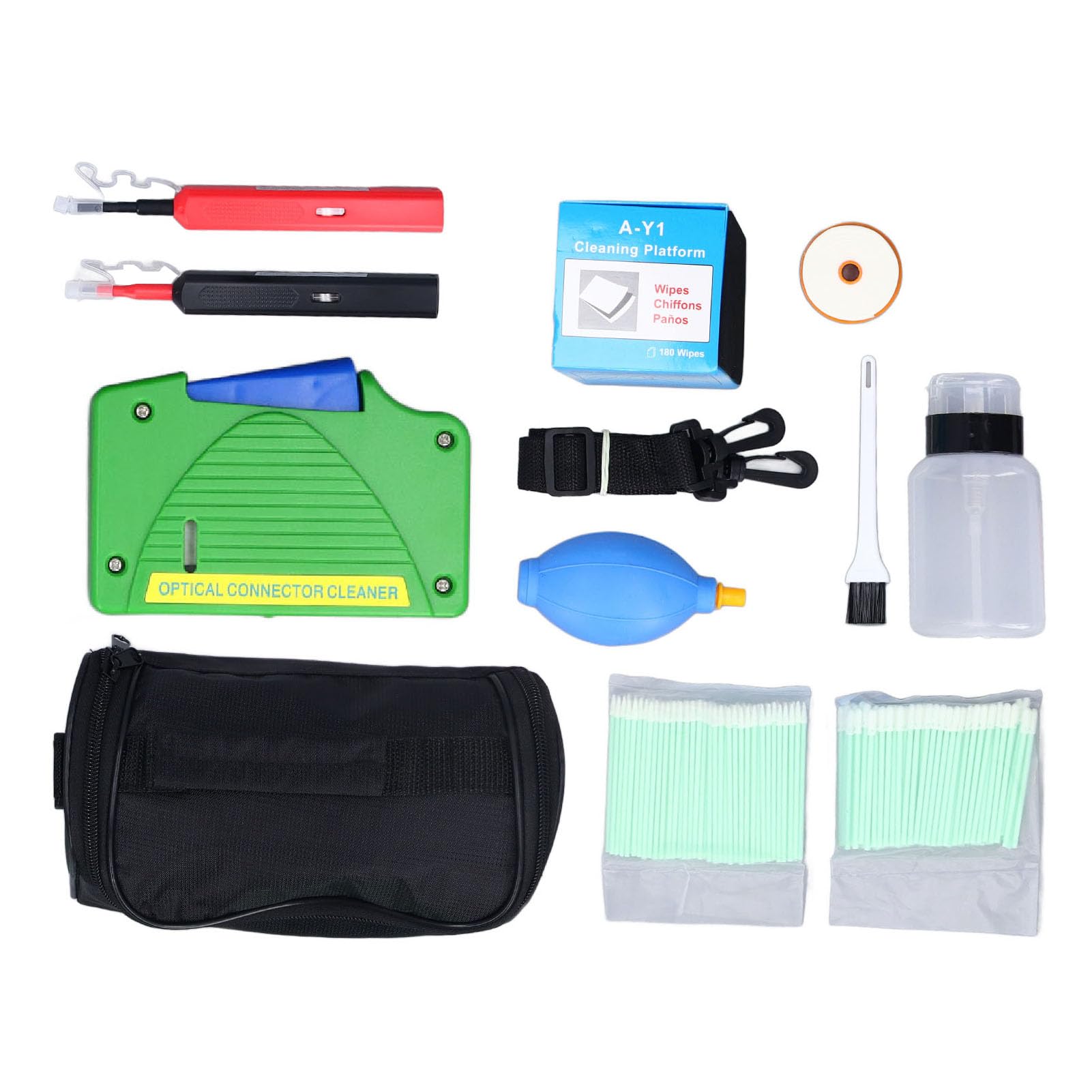 Alomejor Fiber Optic Cleaning Tools Set for SC/FC Connectors | Kit de 11 pièces, détachage efficace, boîte de nettoyage portable, pour LC/MU et papiers propres