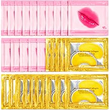30 Pairs Gold Collagen Under Eye & Peach Lip Mask Set, Hydrating Hydrogel Eye Patches Smooth Fine Lines, Bulk Bachelorette Wedding & Bridal Shower Party Supplies
