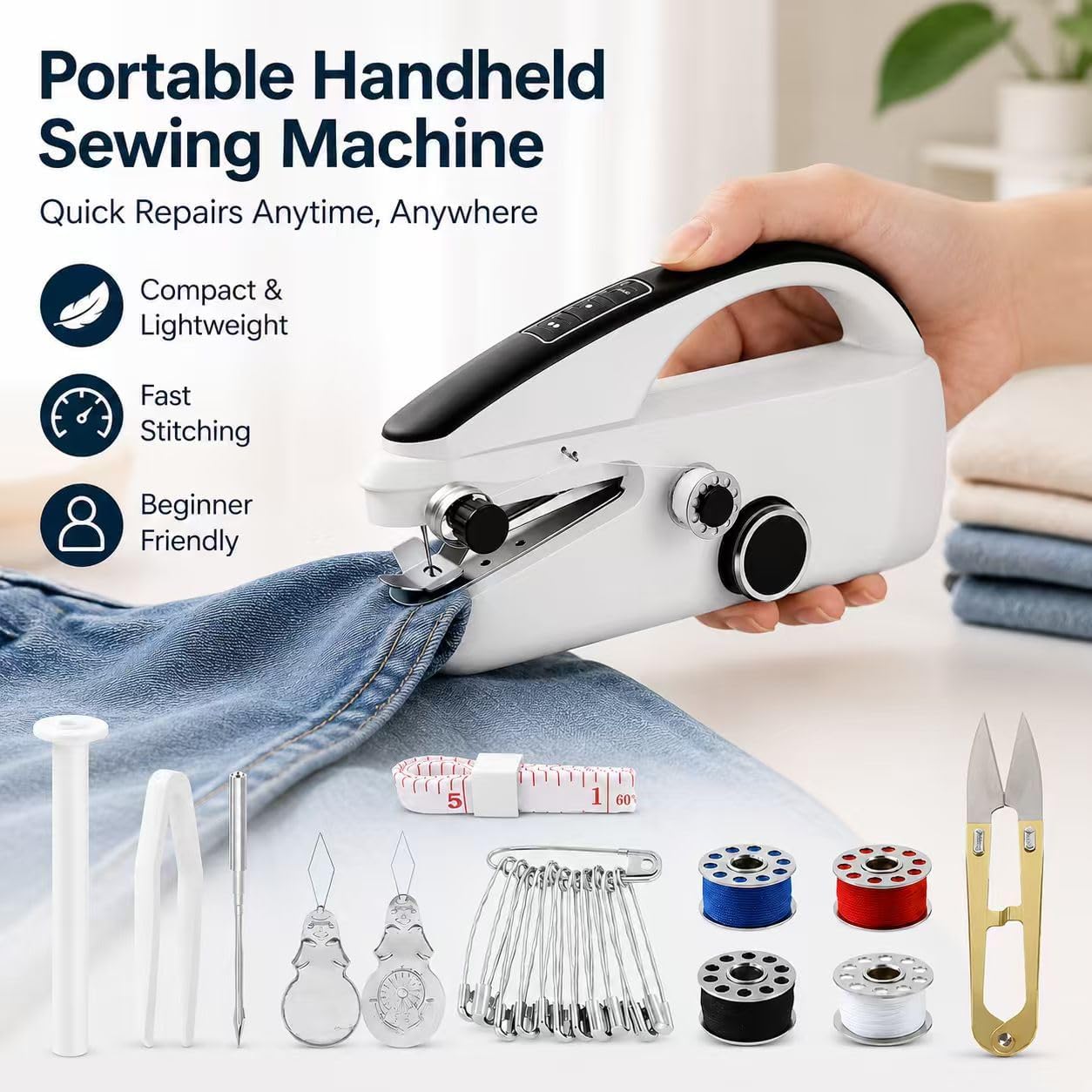 LSCQYYCC-Handheld Sewing Machine, Easy to Use & Quick Home Clothing Repair Tools, Suitable for Sewing Clothes, Family Travel
