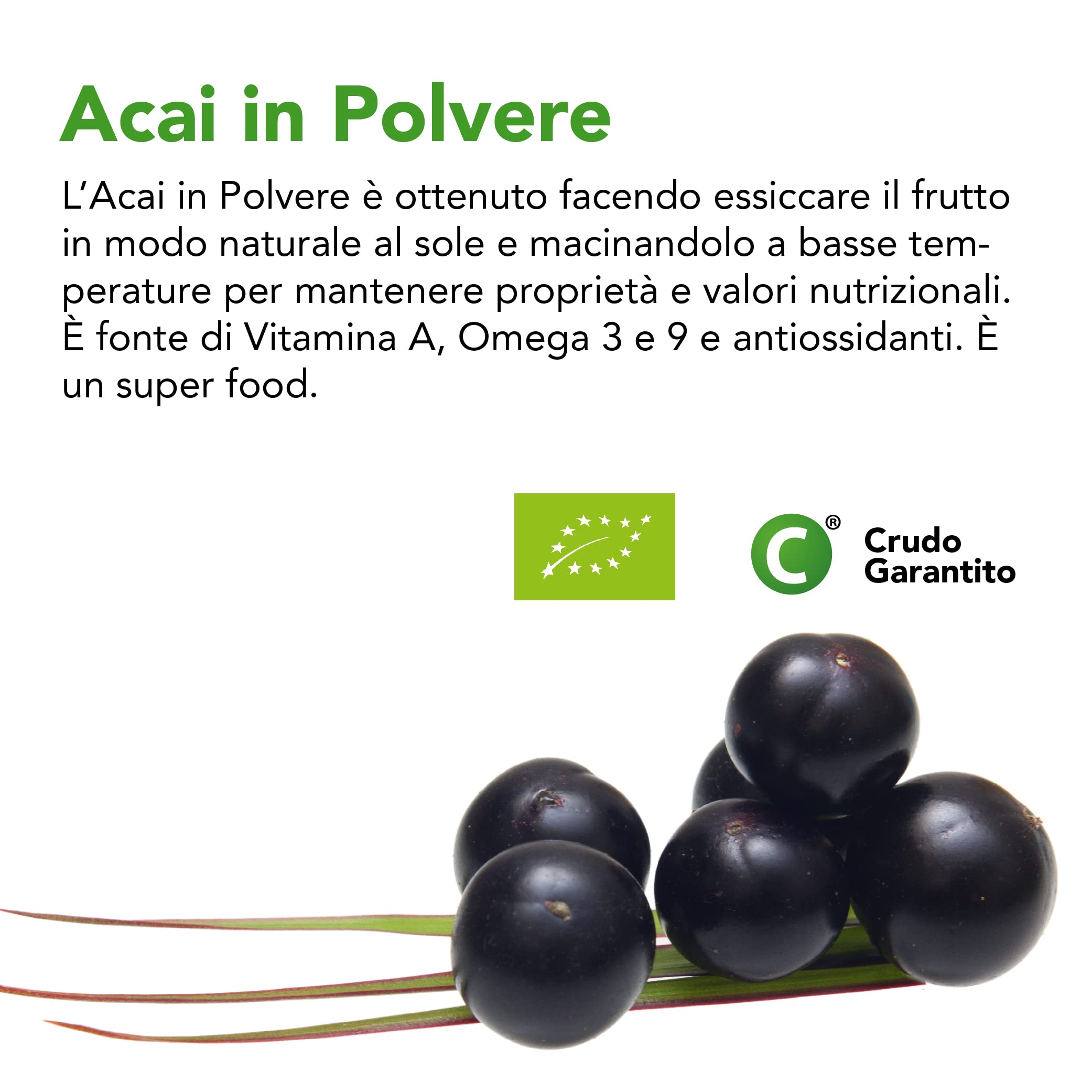 Acai in Polvere Biologico - 150g. Bacche di Acai Liofilizzate Crude Estratte dalla Polpa. Contiene Antiossidanti e Vitamine. Per Acai Bow Frullati o Yogurt. Organic Acai Berry Powder.