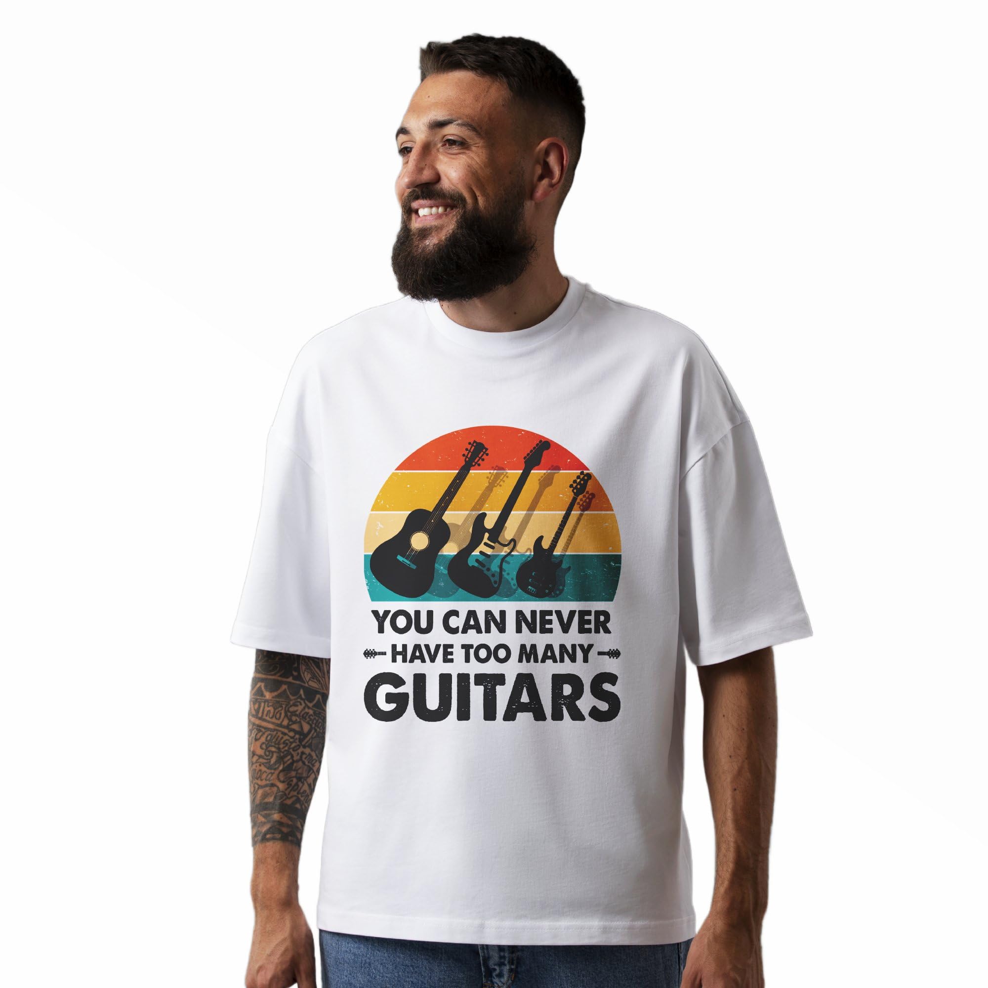 Unisex Oversized T-Shirt with Vintage Guitar Print, Retro Music Lover Graphic Tee,Colorful Sunset Bands Merchandise, Gift for Guitarists-picture-21