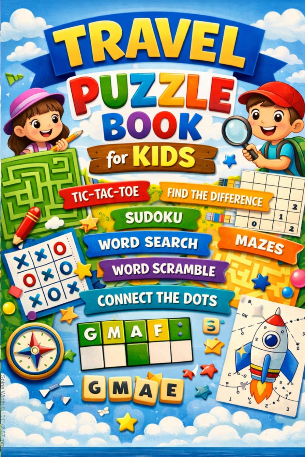 Travel puzzle book for kids: fun brain games, word searches, mazes & logic puzzles for road trips, flights & vacation entertainment – screen-free activity book for ages 6–12