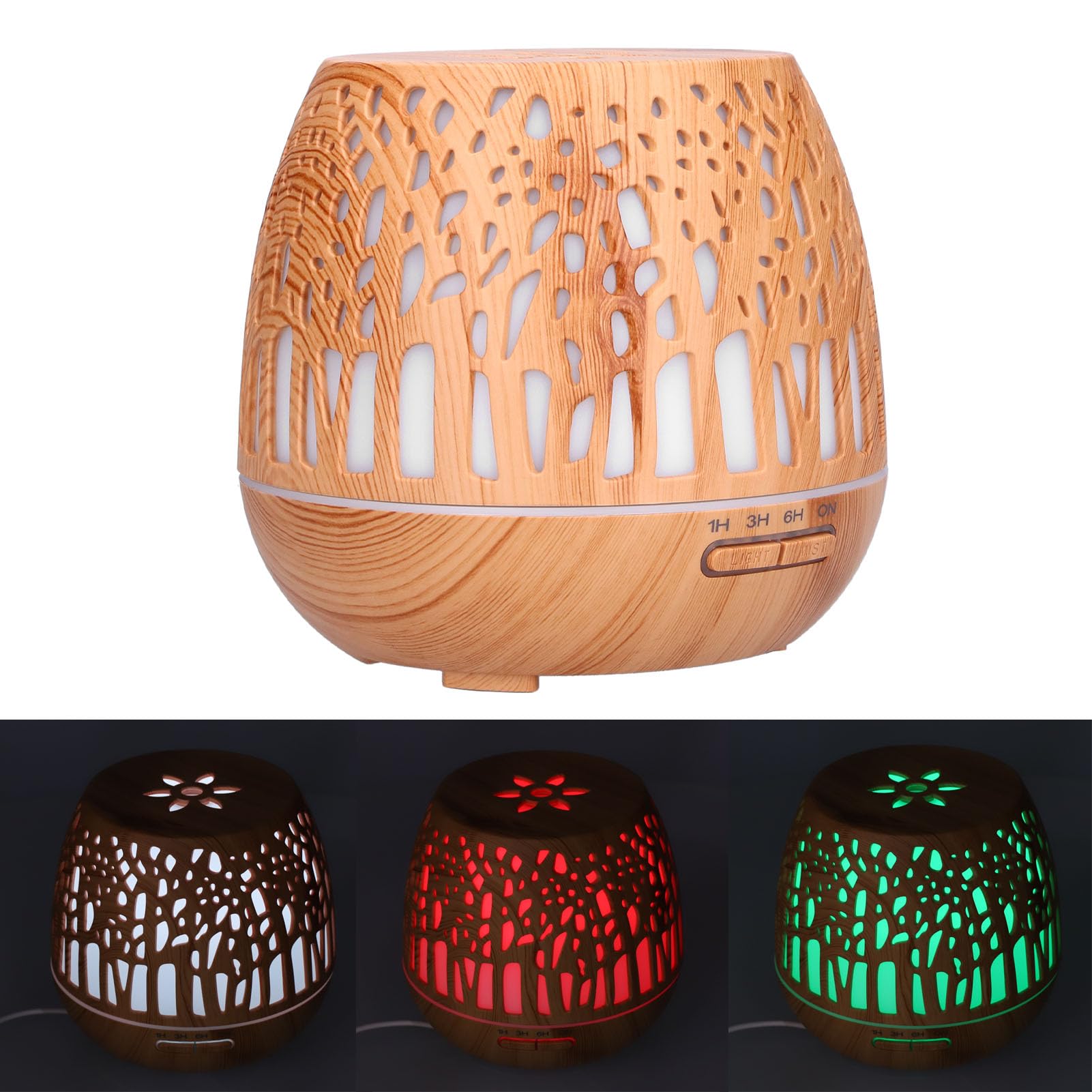Cocoarm Diffuseur d'arômes 400 ML, Humidificateur PP ABS, Diffuseur d'huiles Essentielles à Grains de Bois, Minuterie de 8 Heures et Lumière 7 Couleurs, Prise USB à Faible Bruit pour Chambre à