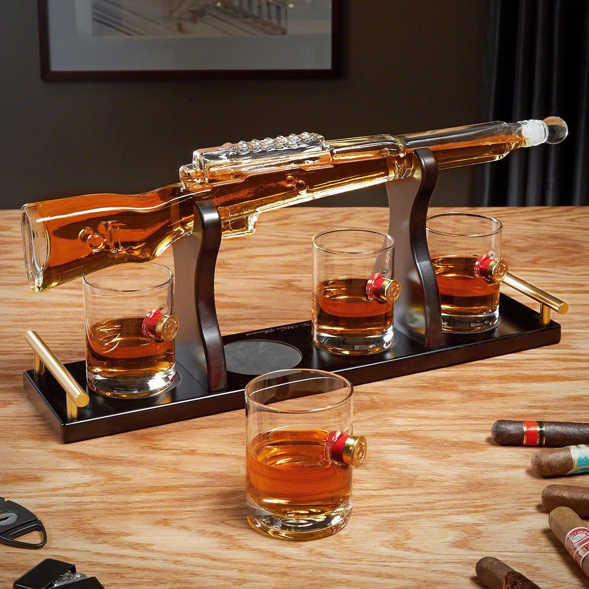 Liquor Shotgun Decanter Set with Whiskey Bullet Glasses - Gun Whiskey Holder Set by HomeWetBar