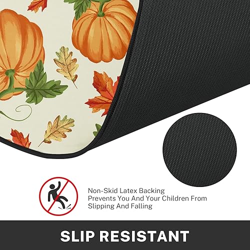 Miniatura 5 de ArtSocket Juego de 2 alfombras y tapetes de cocina de otoño, antideslizantes, lavables, diseño de calabaza, arce, hojas de otoño, Acción de Gracias,