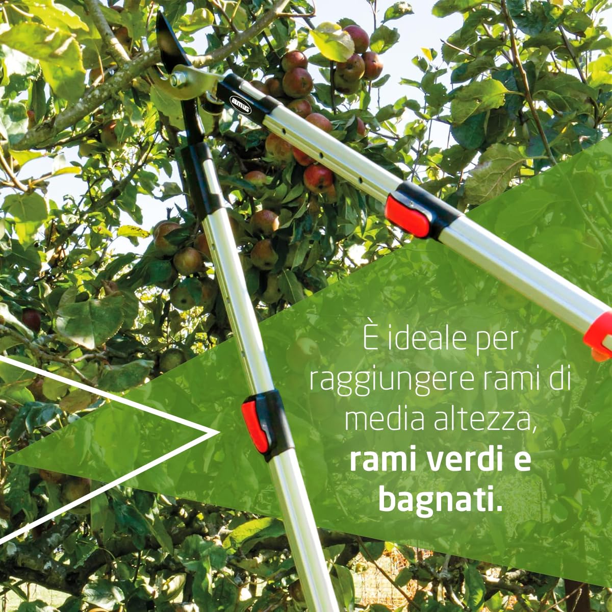 Amig - Forbice da Potatura a Due Mani Telescopica | Manico Telescopico in Alluminio | Lama in Acciaio Rivestita in Teflon | Da 62 a 97 Metri | Taglio Bypass | Capacità di Taglio 38 mm