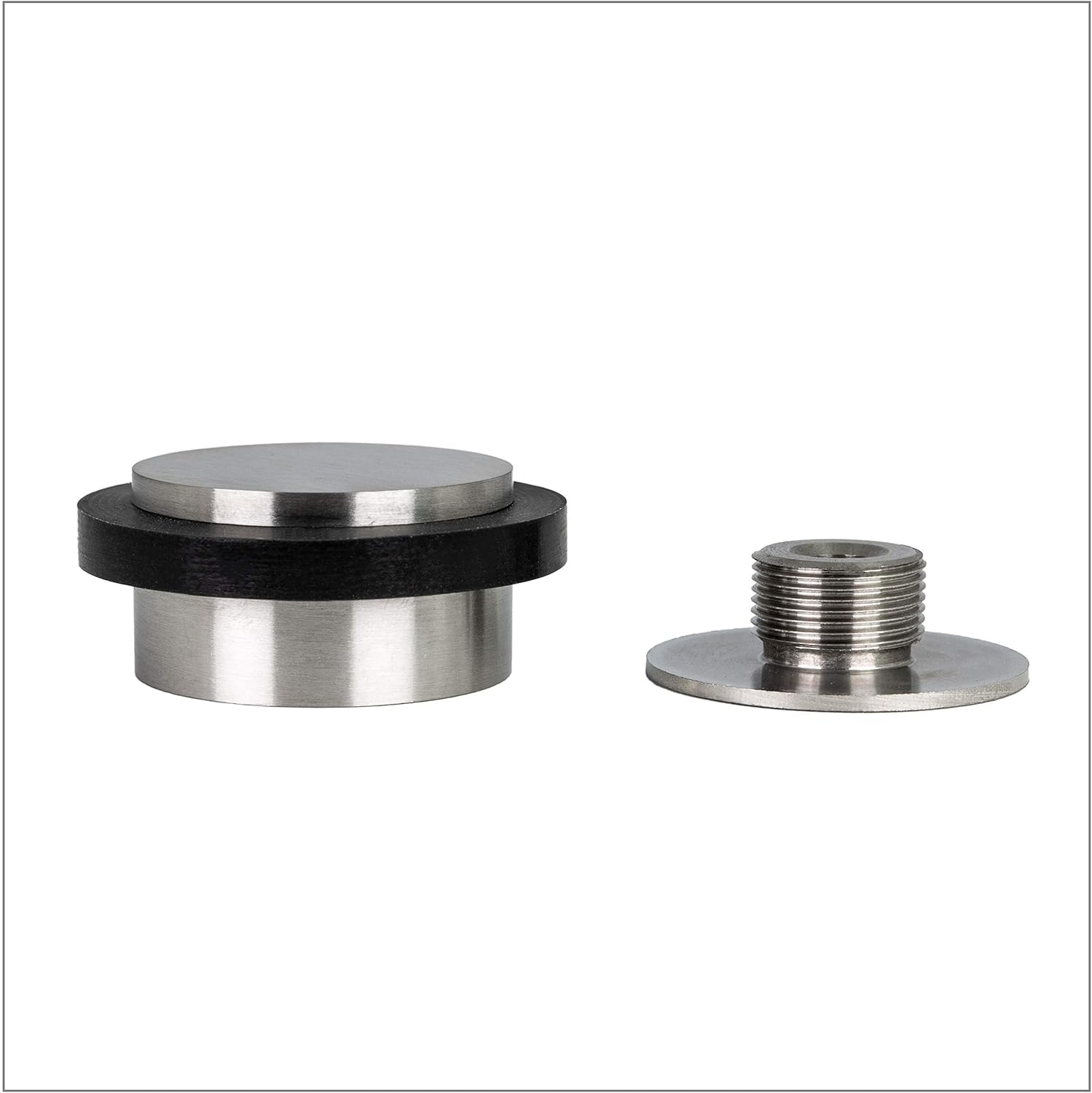 Adhesive or Screwing Doorstop | 1.37'' X 0.8'' | Black Rubber | Stainless Steel | Includes Screw + Clamping Anchor and Adhesive Threaded Base | Mod. I-203