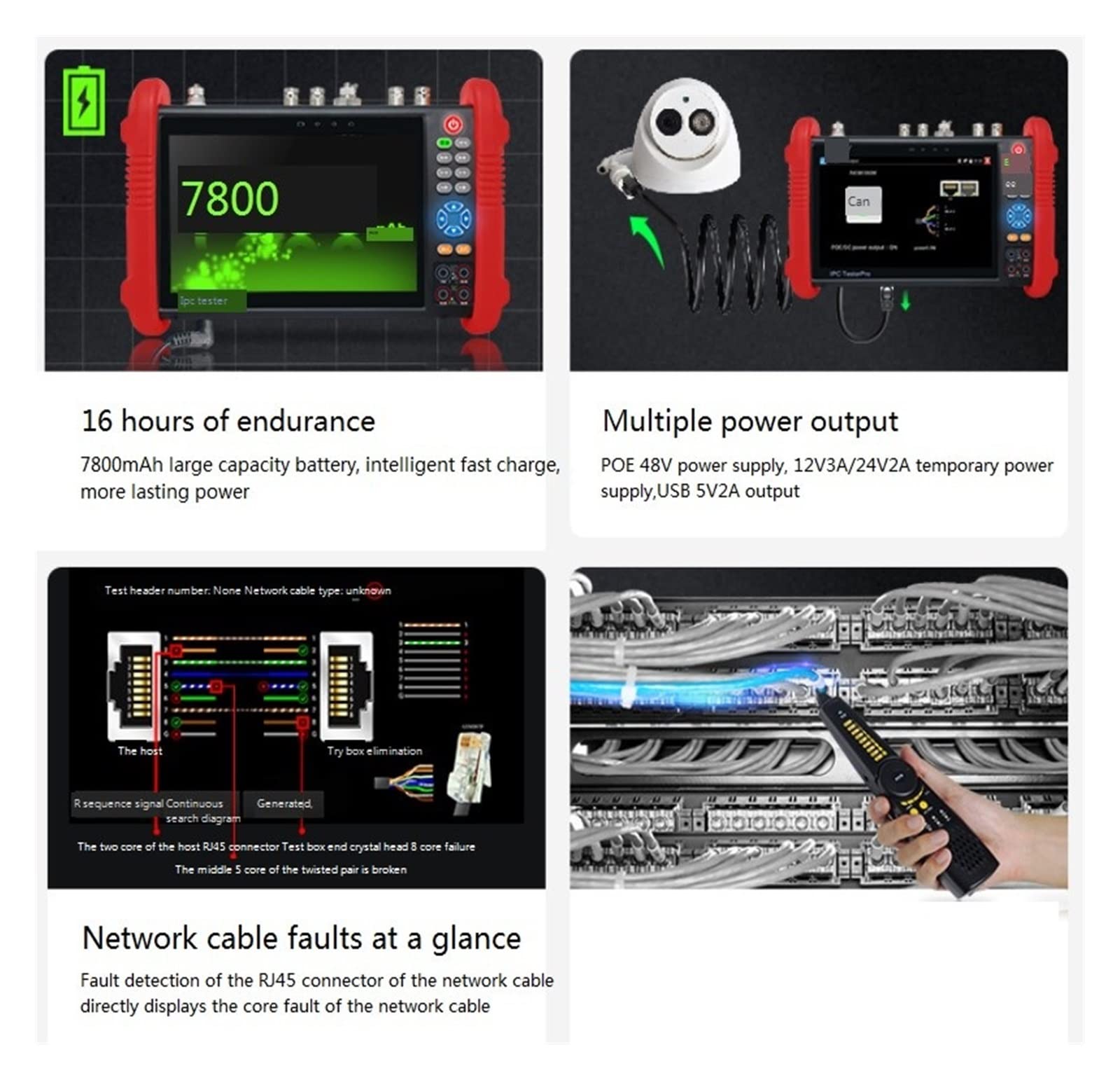 Tester CCTV, Tester CCTV, Videosorveglianza 4K, Monitor Telecamera Analogica Coassiale, Uscita POE/Rilevamento Porta Cavo di Rete On-Off/Test Main Stream &H.265