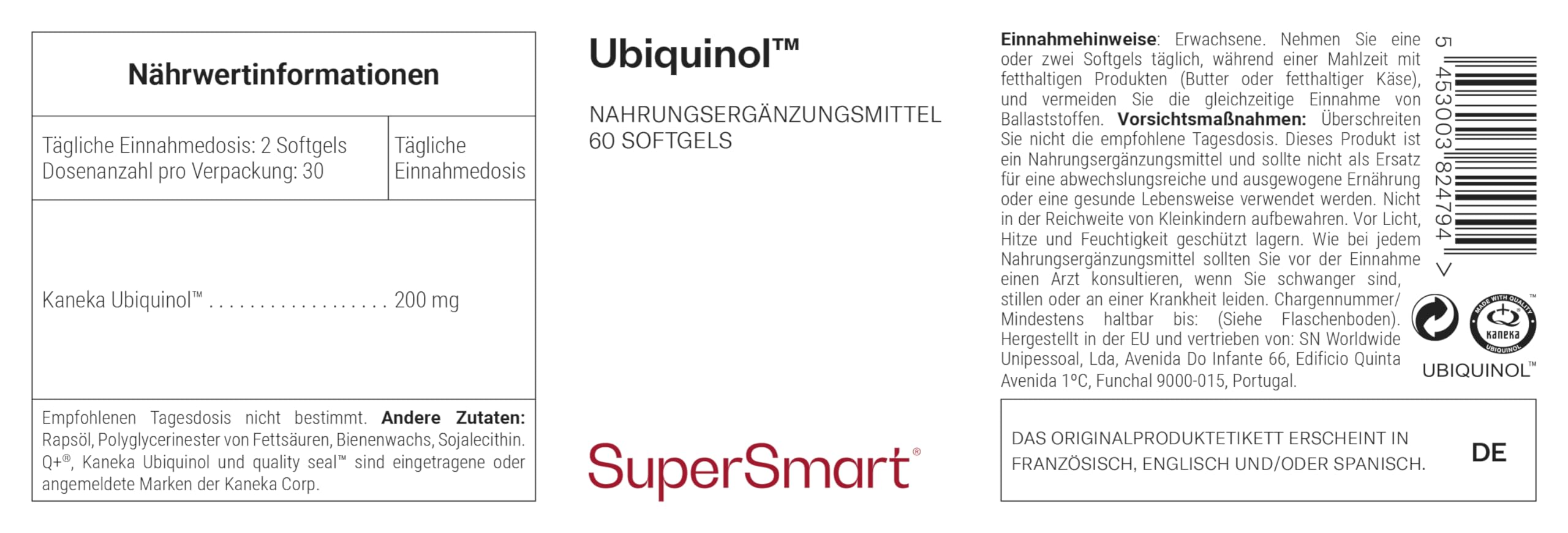 Ubiquinol - Aktive Form von CoQ10 - Hoch bioverfügbar - Für Herzgesundheit und Blutdruckregulierung - Starker Antioxidans - SuperSmart