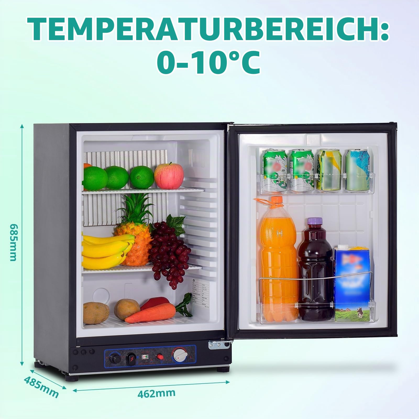 SMETA 60L Gas Kühlschrank Camping, Absorber Kühlbox Gas, 3 Wege Gaskühlschrank 12V 230V, Kühlschrank Wohnmobil für Camper, Wohnwagen, Van, Reisen, Cottage, Garage, Lautlose, Umkehrbare Tür