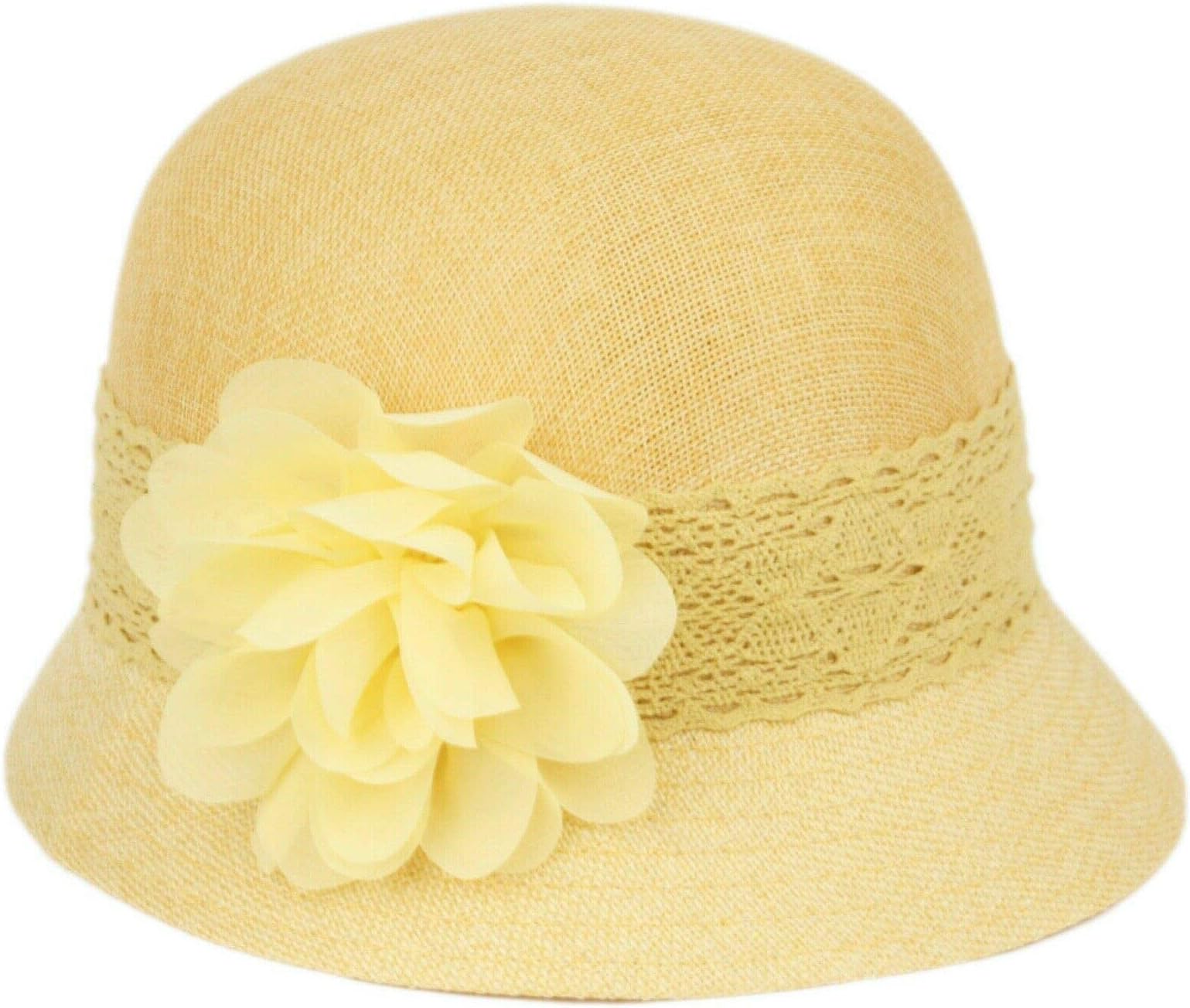 Women's Gatsby Linen Cloche Hat with Lace Band and Flower
