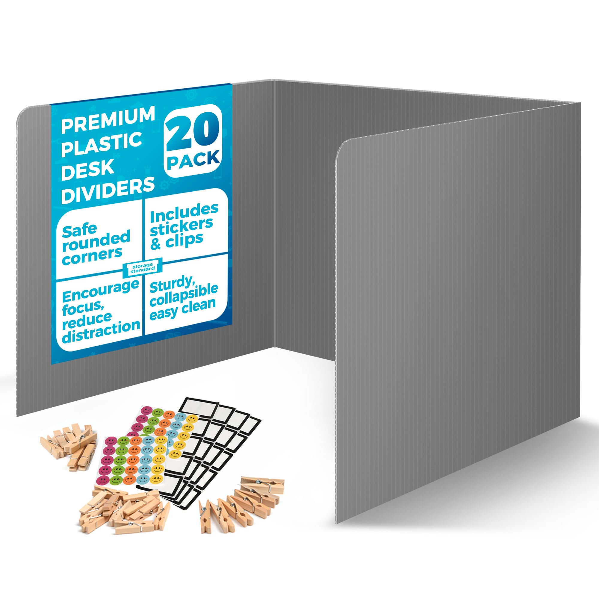 20-Pack Desk Dividers for Students - Durable & Waterproof Plastic Privacy Shield Divider, Classroom Folders Teacher Supplies, Easy-to-Clean Plastic