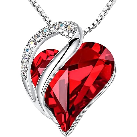 Leafael Necklaces for Women, Infinity Love Birthstone Heart Crystal Pendant, Birthday Jewelry Gifts for Her, Mom, and Wife, Silver Plated, 18 plus 2 inch Adjustable Chain