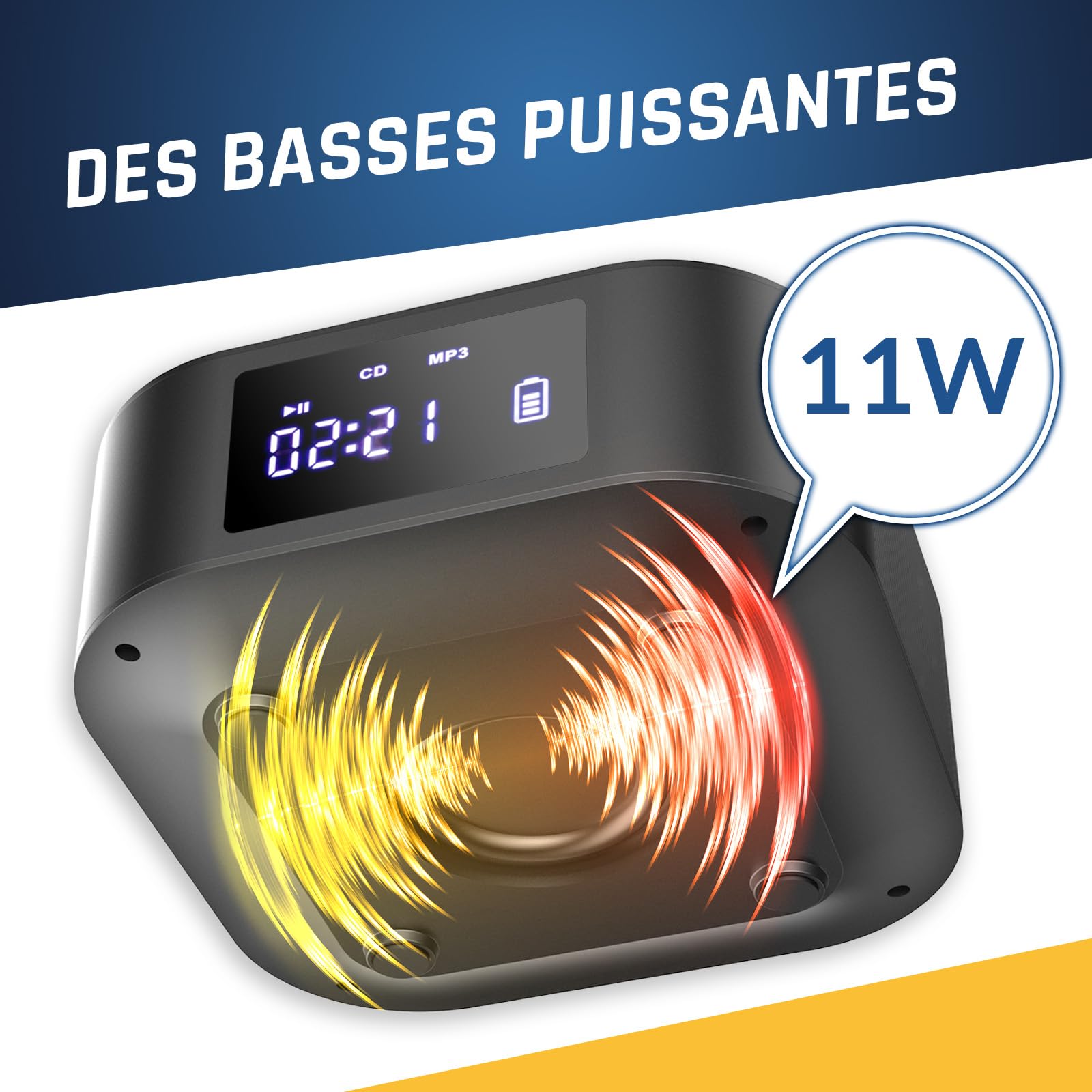 KLIM Boombox E1 avec Pochette CD - Poste Radio CD Portable - Extra Bass avec Subwoofer - Radio FM, Bluetooth, USB, Bluetooth, MP3 - Mode Filaire et sans Fil avec Piles Rechargeables - Télécommande