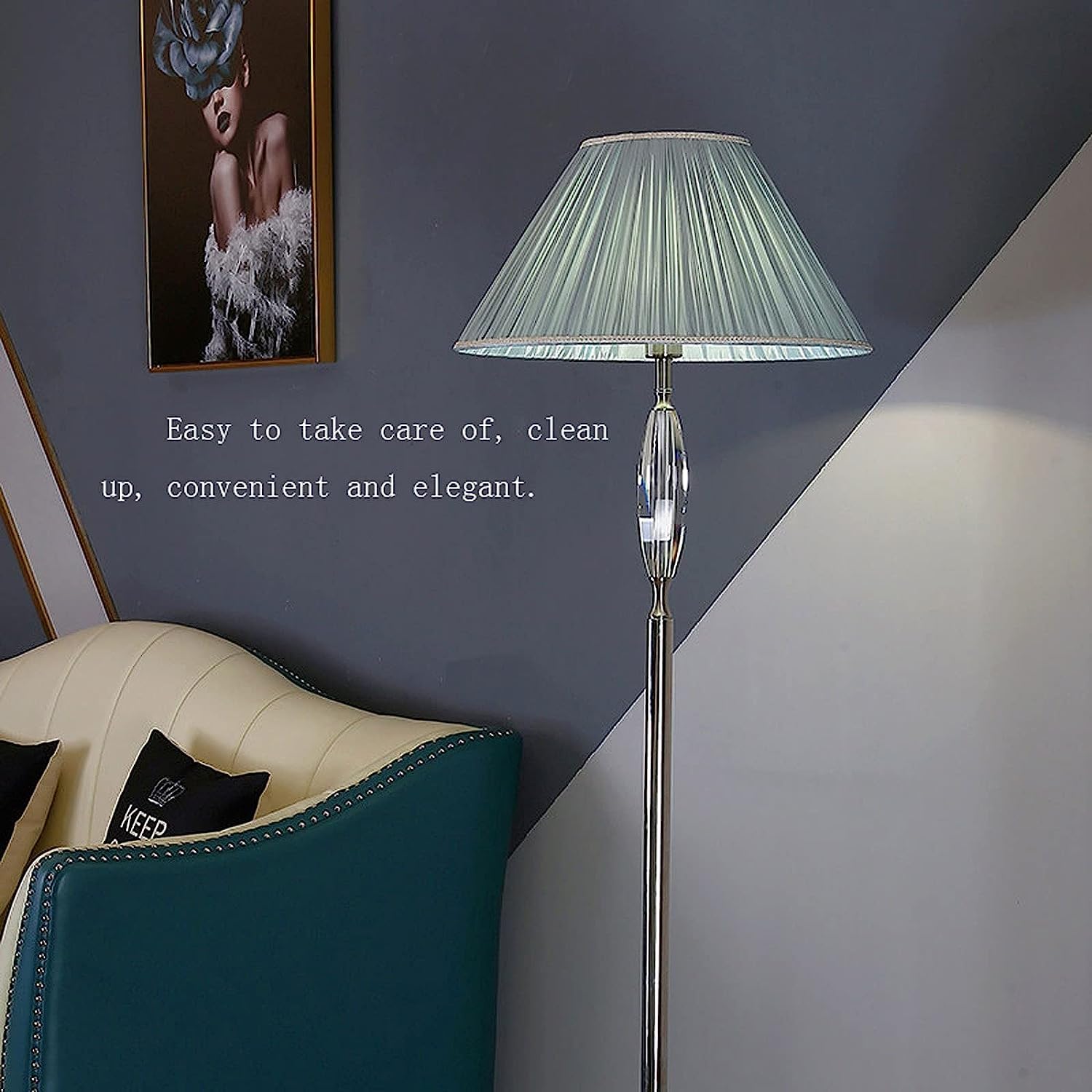 Lampa Stojąca Salon Nowoczesna Metalowa Kryształowa Lampa Podłogowa Wysoka Lampa Słupowa Z Abażurem Z Tkaniny Marmurowa Podstawa Stojąca Światło Do Salonu Sypialnia Lampa Podłogowa Sypialnia