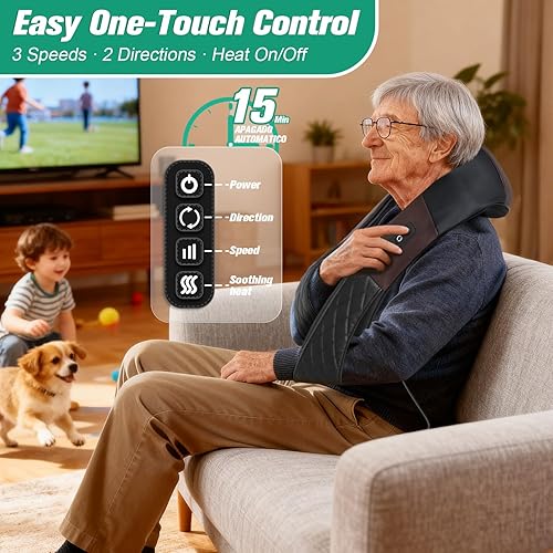 Miniatura 5 de Masajeador de cuello para aliviar el dolor masajeador de espalda Shiatsu de tejido profundo con calor, regalos de Navidad para hombres, mujeres,