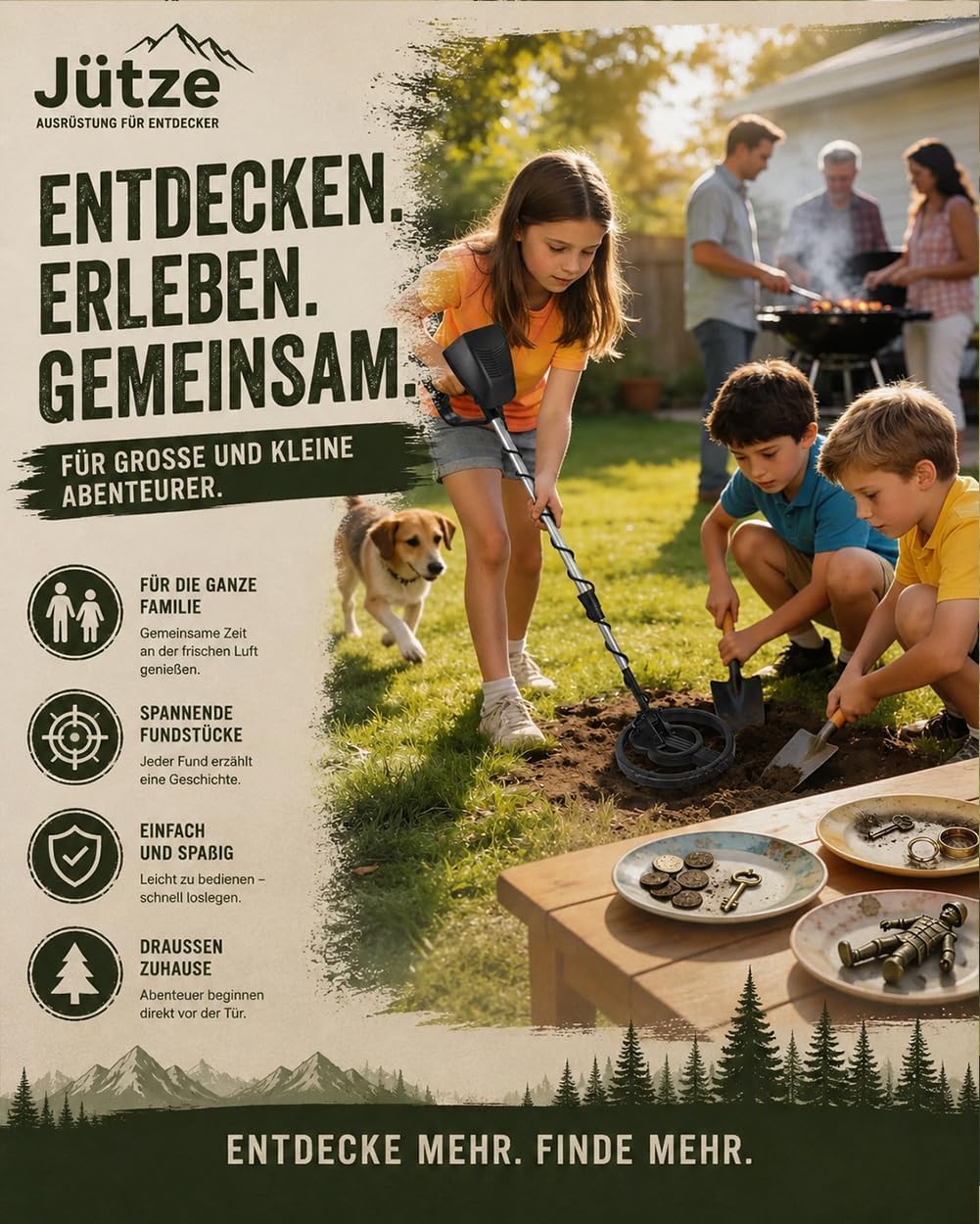 Metalldetektor für Erwachsene und Kinder, Leichter Kinder-Metalldetektor, 20 cm (8 Zoll) wasserdichte Suchspule mit verstellbarem Griff (78–103 cm), ideal für Anfänger (8–16 Jahre)