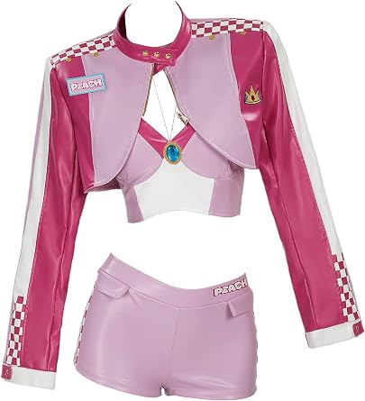 miccostumes Womens Costume Peach Cosplay Casual Outfit Pink Racing Suit Short Top and Jacket with Shorts Necklace