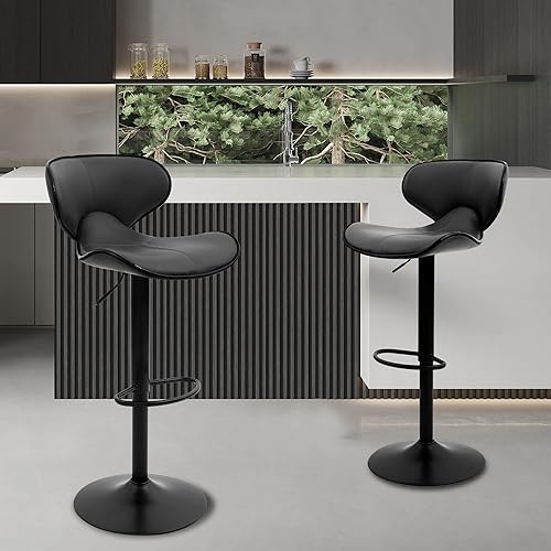 Miniatura 2 de CangLong Taburete de bar giratorio ajustable, sillas de altura de mostrador con respaldo y reposapiés para bar, cocina, comedor, sala de estar y pub