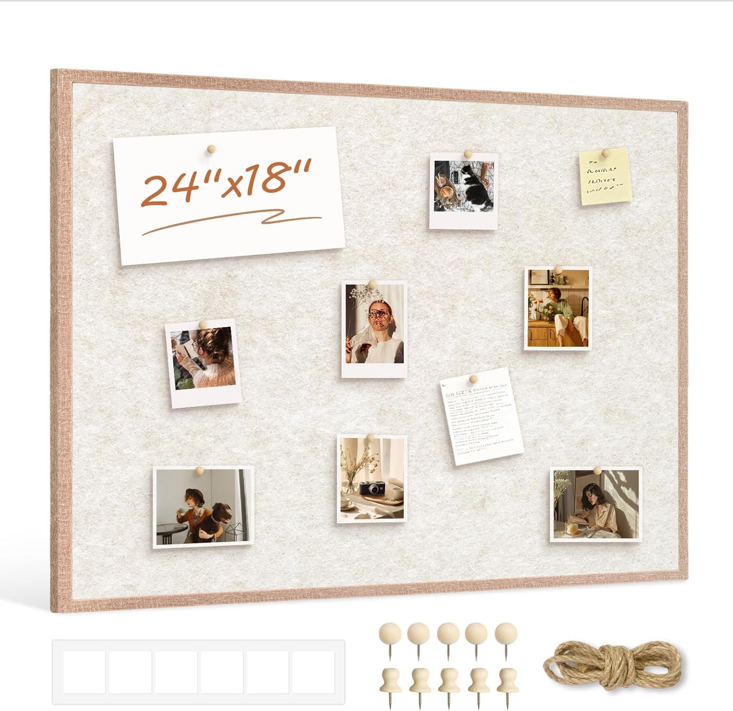 DOLLAR BOSS Felt Framed Bulletin Board 24'' x18'' 1PC Small Cork Boards for Walls Cute Lightweight Aesthetic Corkboard for Office Home Decor College Dorm Room Photo Display with 10 Pins, Beige