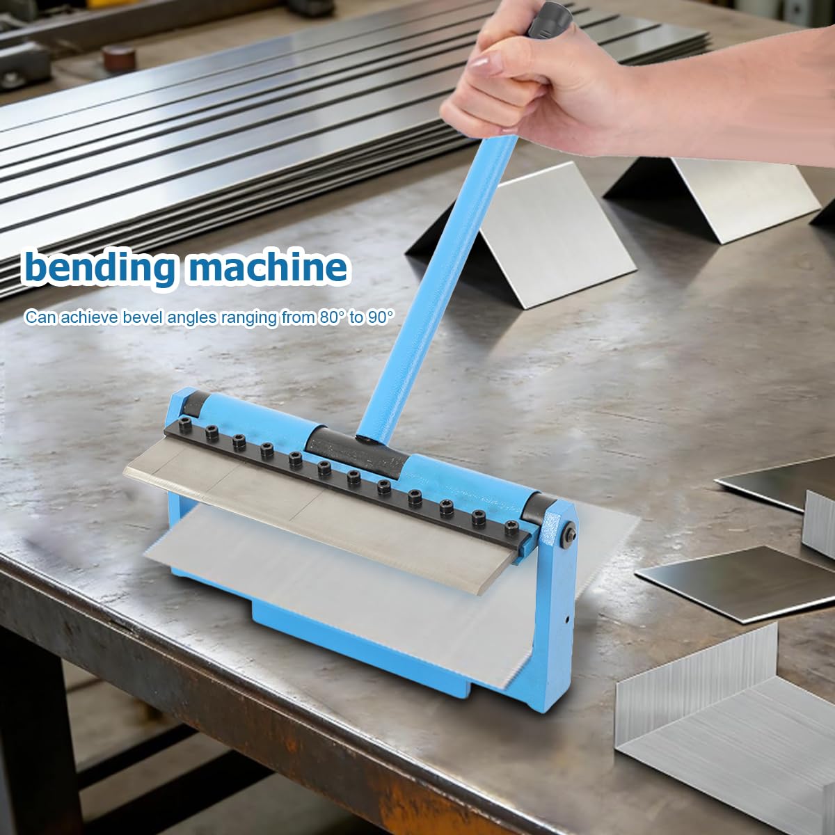 Dobladora de chapa de metal máx. 90°, ángulo de flexión de 90°, palanca de doblado de chapa, grosor máximo de chapa de 2,5 mm, acero de 3 mm, cobre y aluminio, banco de cantos manual, ángulo de
