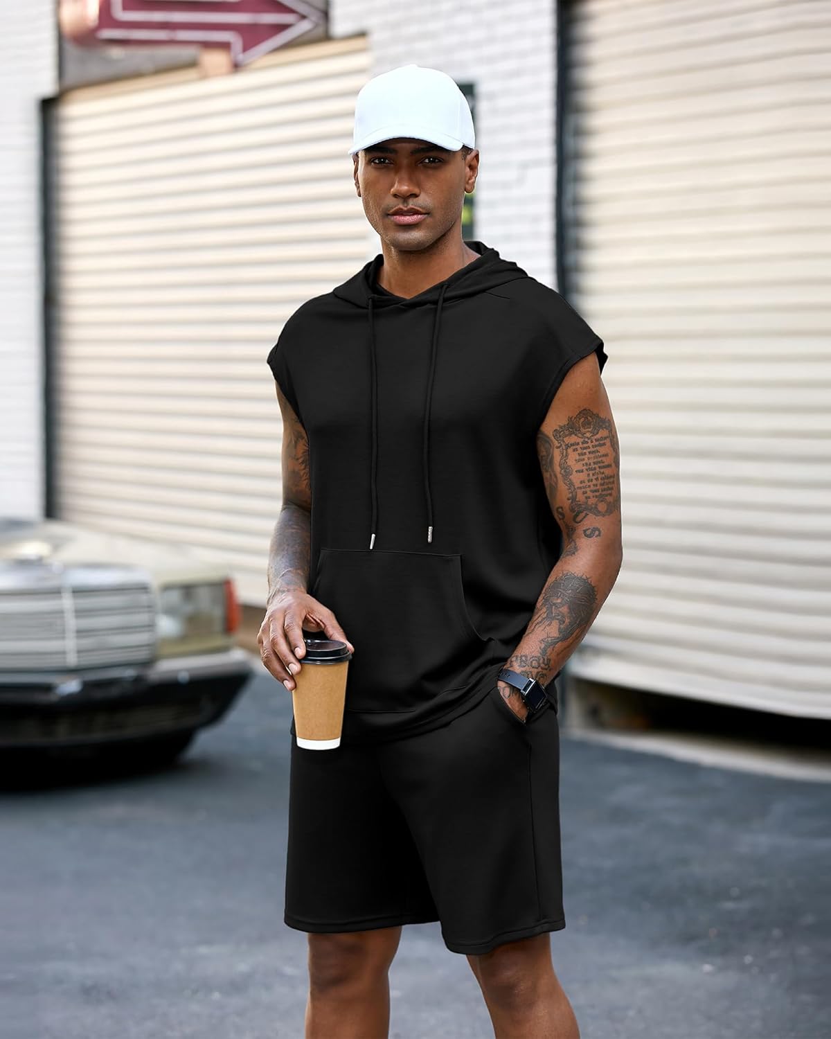 Uni Clau Men's Tracksuit Short Sleeved Summer Hooded Athletic Outfits Casual Lightweight Shorts Set M-3XL