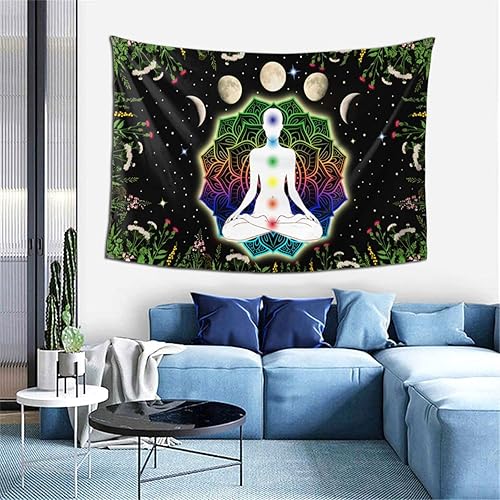Miniatura 9 de OCUSOHEN Tapiz de siete chakras, tapiz de jardín iluminado por la luna, tapiz de fase lunar, tapiz bohemio para yoga, meditación, tapiz de flores
