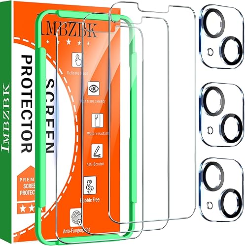 IMBZBK Paquete de 3 protectores de pantalla para iPhone 13 de vidrio templado con 3 protectores de lente de cámara, accesorios 9H antiarañazos para