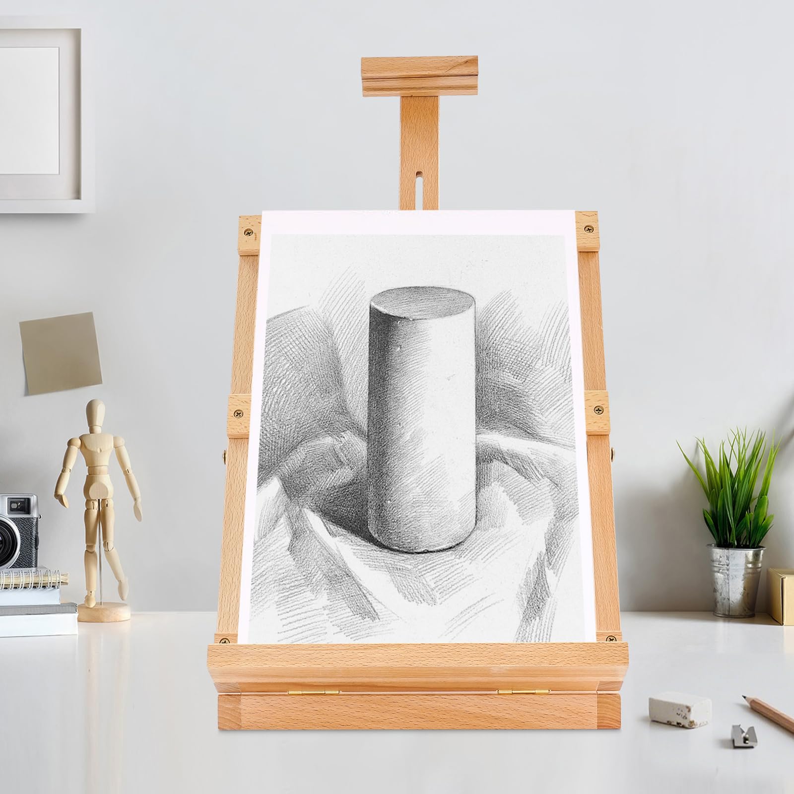 Caballete de mesa de madera resistente con marco en H, soporta lienzo de hasta 30 x 32 cm, caballete de mesa ajustable de madera de haya para pintar lienzo, para adultos y principiantes