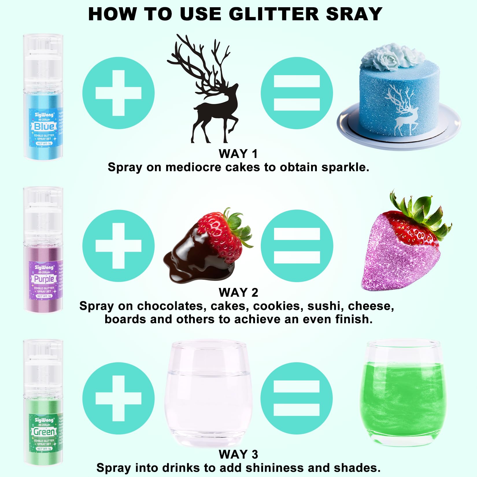 Snapklik.com : Edible Glitter Spray Set - 3 Color 100% Edible Glitter ...