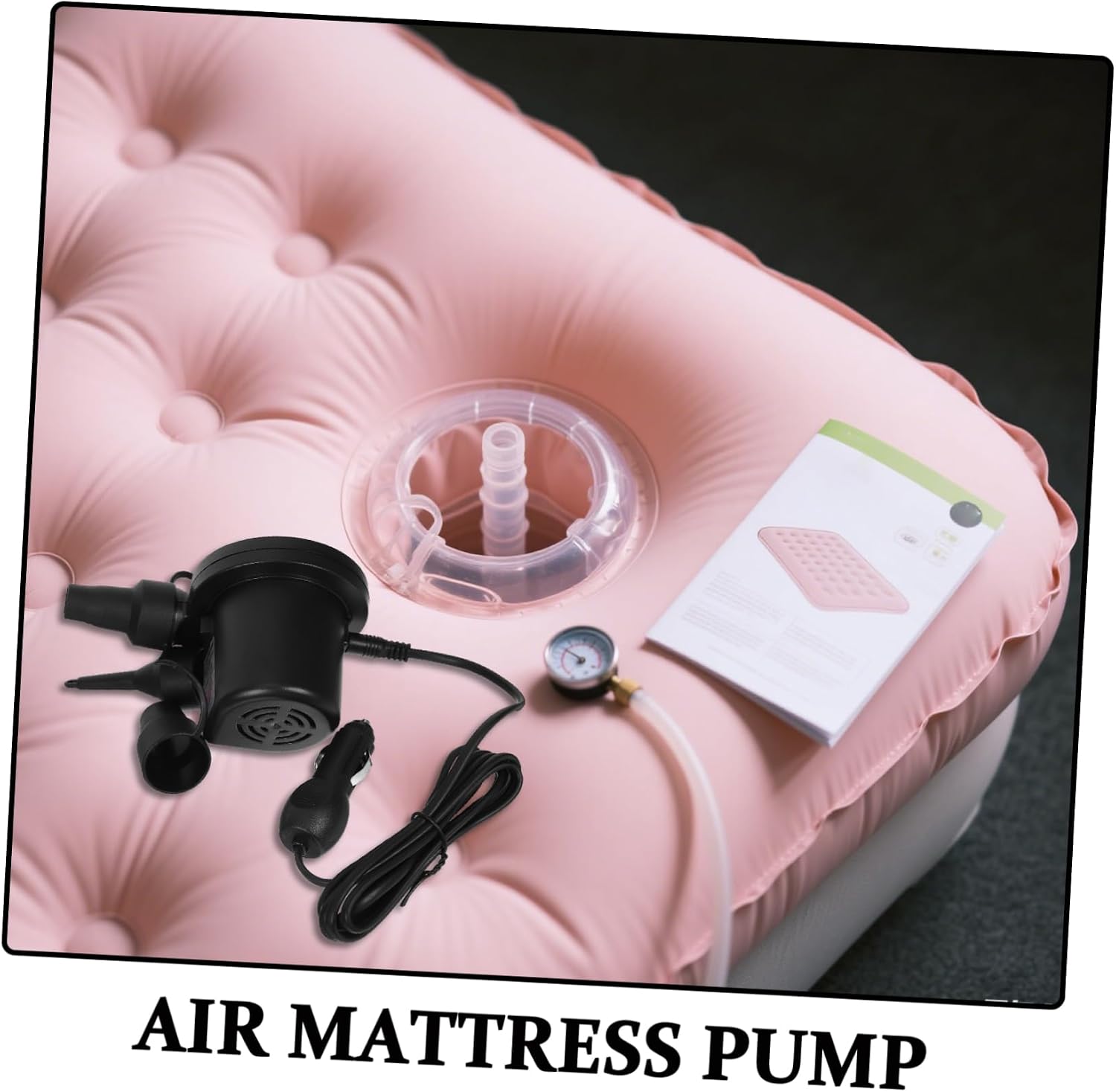INOOMP 1 Set Compact Air Inflator with Nozzles for Quick Inflation Deflation for Camping Inflatable Beds Pool Low Noise US Plug