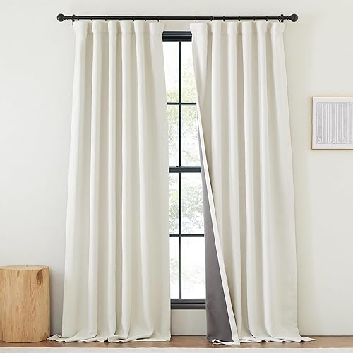 NICETOWN  Cortinas térmicas de lino sintético 100% opacas para sala de estar de 96 pulgadas de largo, cortinas de ventana con bolsillo para