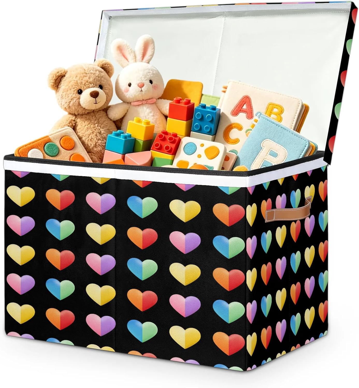 Rainbow Hearts Large Toys Box with Lid