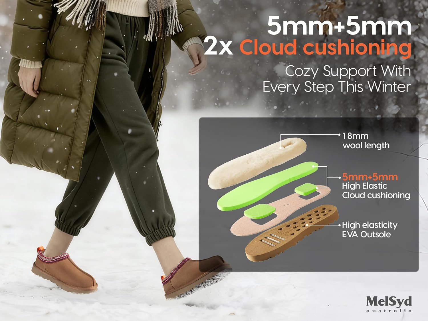 MelSyd Womens Slippers Sheepskin Indoor-Outdoor: 100% Australian Merino Wool Lined with Memory Foam Cozy House Shoes - Slip on Waterproof Winter Suede Clogs - Christmas/Holiday Gift