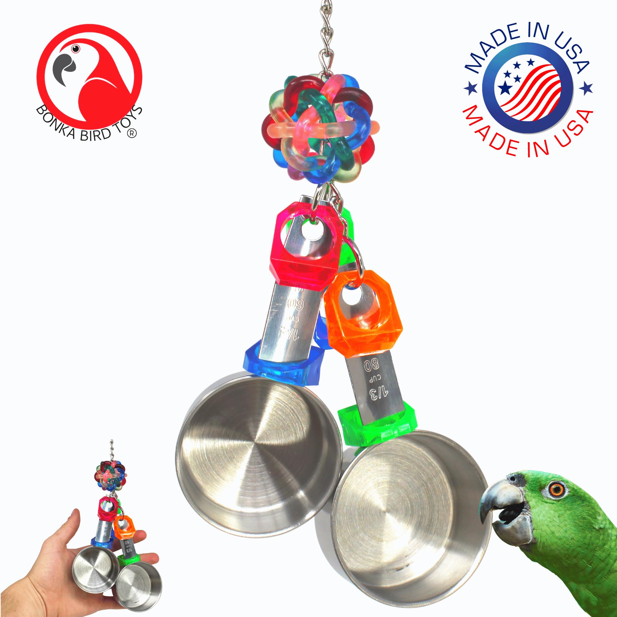 Bonka Bird Toys 1400 średnich garnków, klatka dla papug, klatka na zabawki, afrykańska szarość, wysokiej jakości produkt, ręcznie wykonany w USA.
