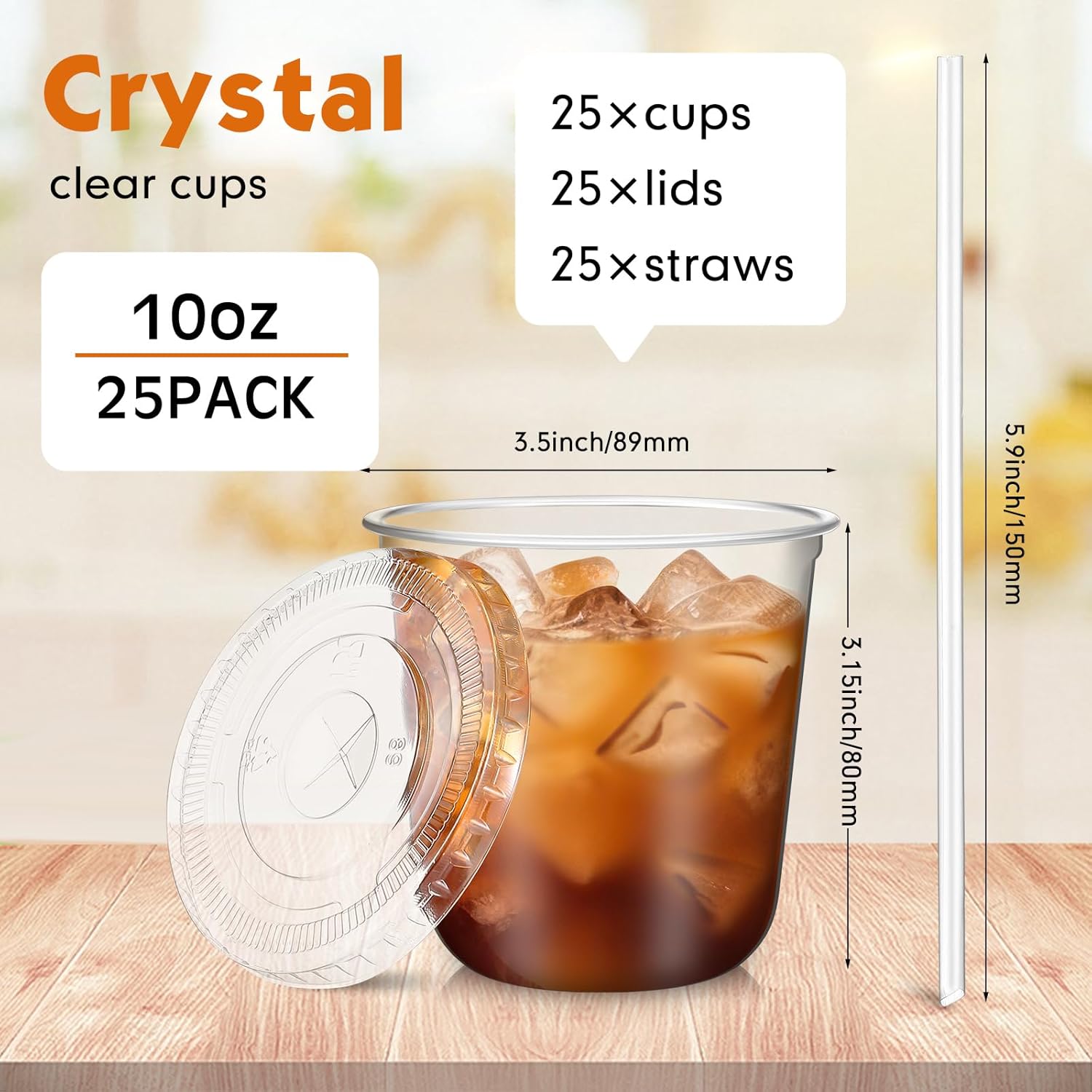 25 Sets Clear Plastic Cups with Lids and Straws, Disposable Iced Coffee Cups for Drinking, Cold Drinks, Juice, Smoothie, Pet Cup for Coffee Shops, Party, Christmas (10 oz) - Image 3
