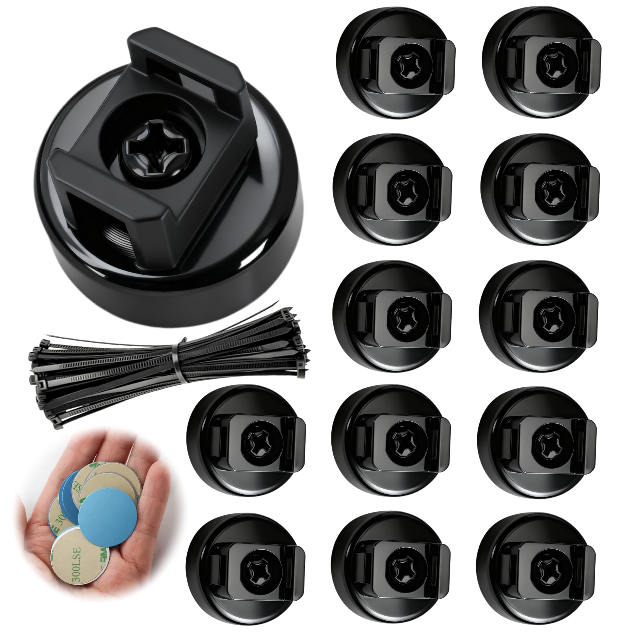 12 Pcs Magnetic Cable Zip Tie Mounts | Multipurpose Cable Holder & Cord Organizer | Includes Adhesive Tabs for Non-Metal Surfaces, Suitable for Walls, Tables, Cars