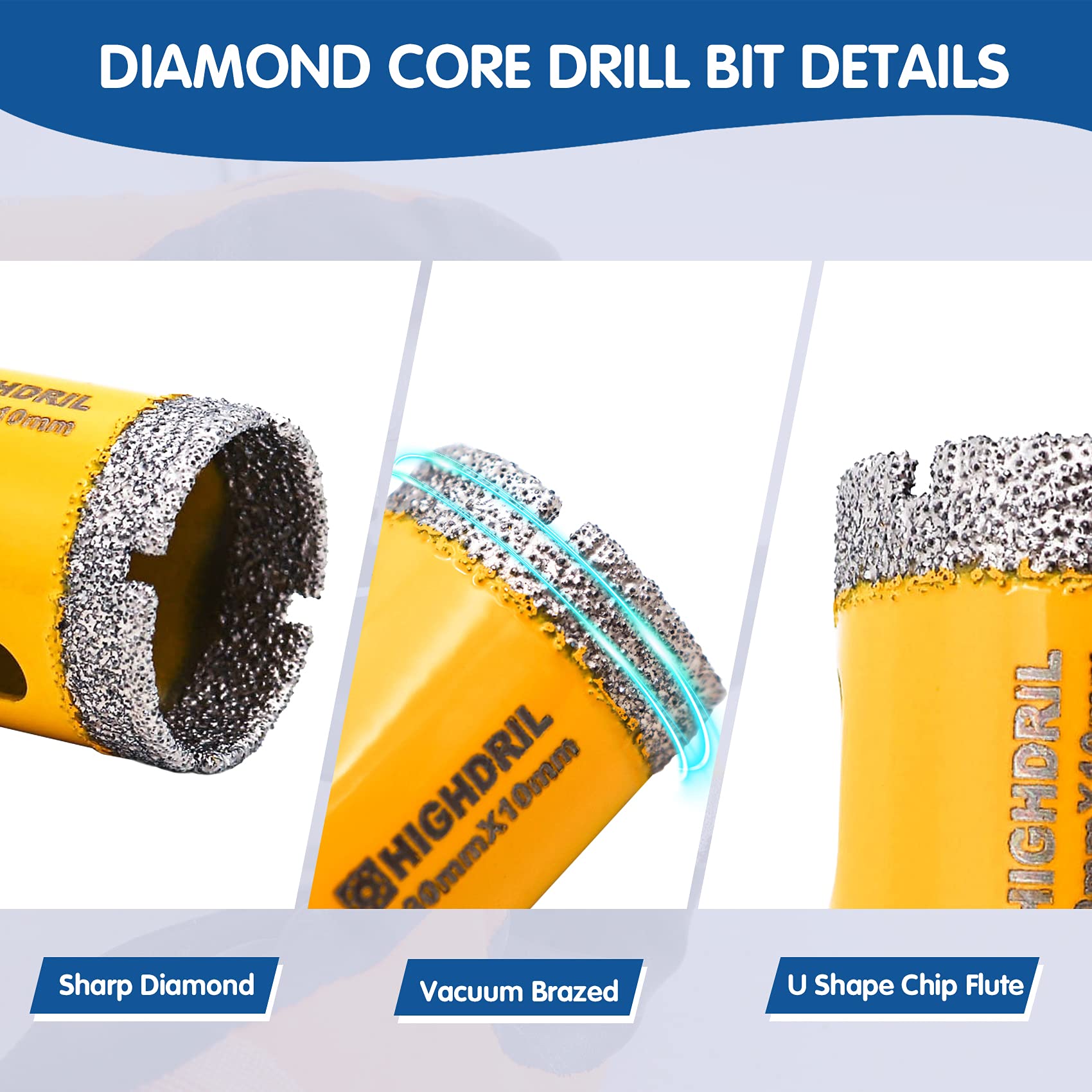 HIGHDRIL Diamond Hole Saw Kit, 6/8/10/20/25/28/32/35/45/50/65mm Drill Bits - Image 3