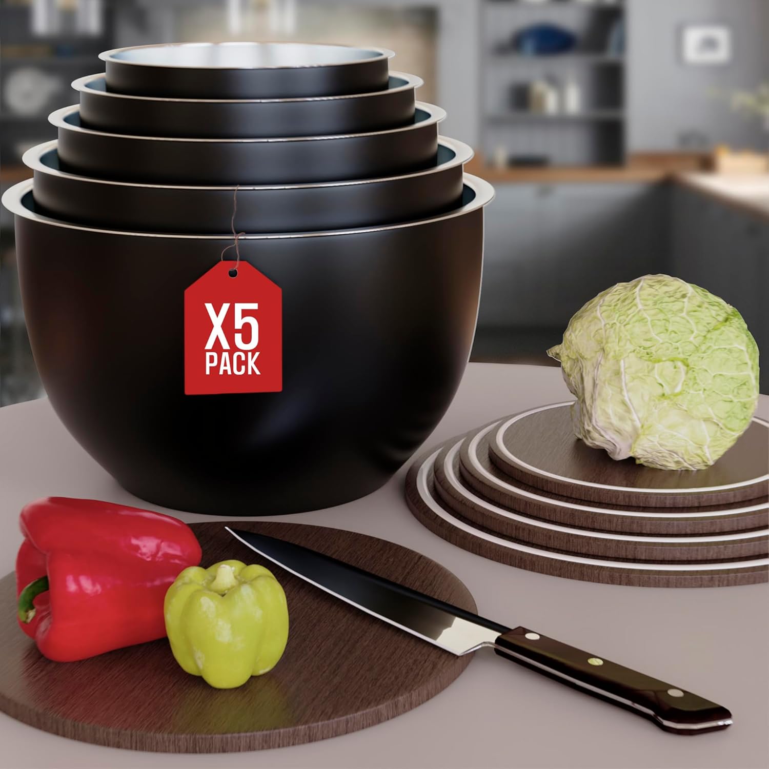 Large Salad Bowl with Lid 5Pack Stainless Steel Mixing