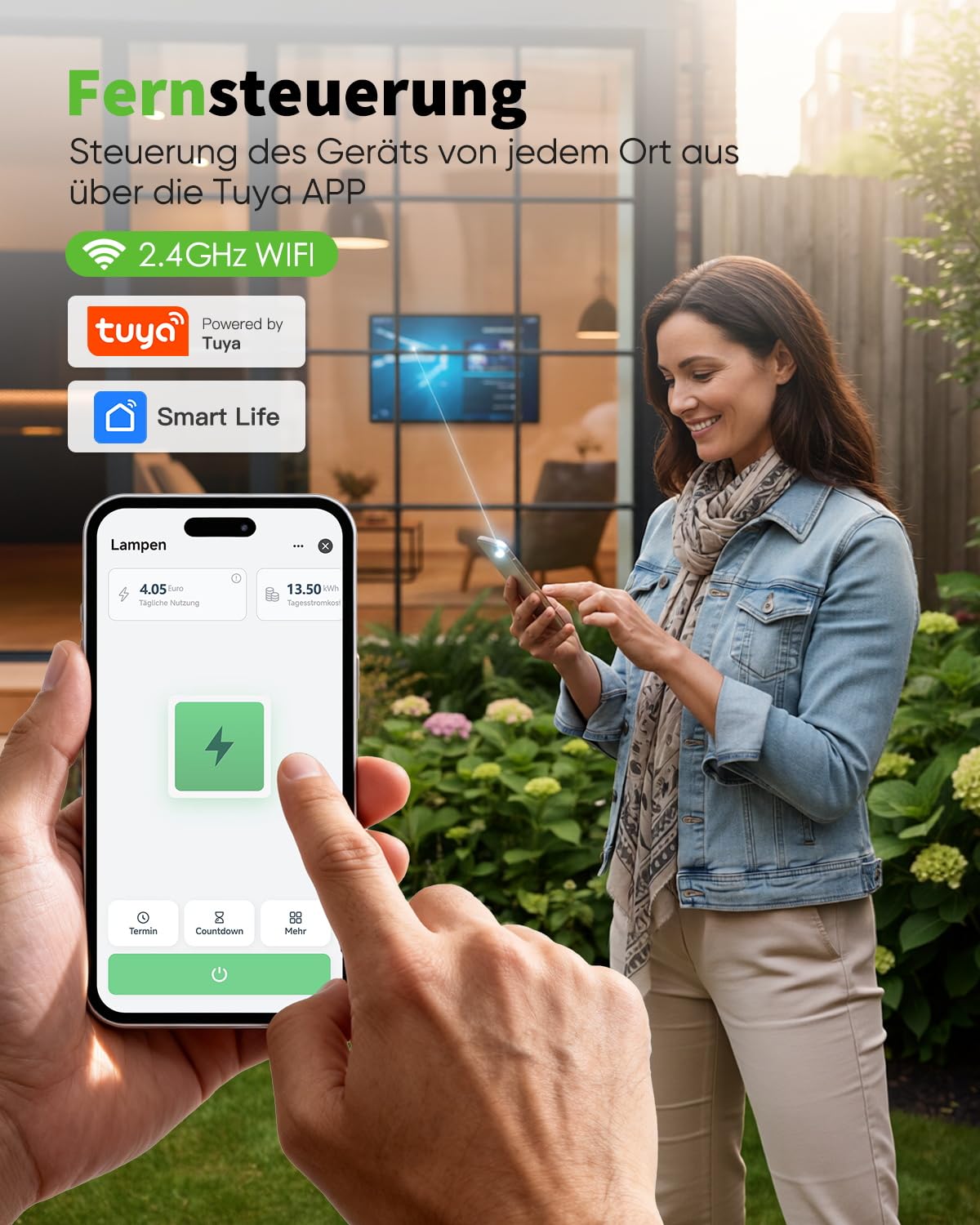GreenSun Stromzähler für Steckdose WLAN Smart Steckdose mit Zeitschaltuhr und Strommessung, kompatibel mit Smart Life & Tuya App, Alexa & Google Sprachsteuerung, 16A 2,4 GHz, 4er-Pack