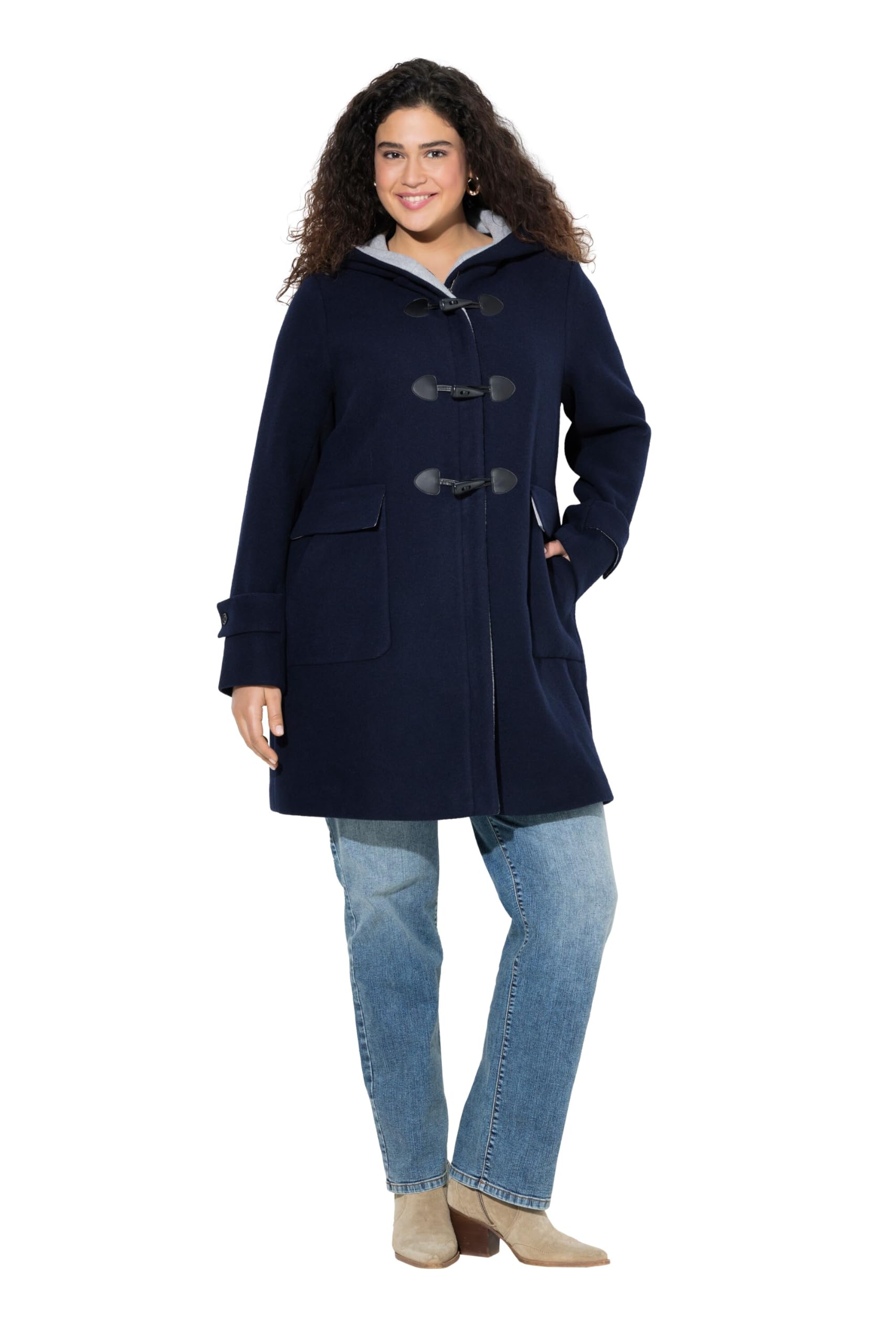 Ulla Popken Women's Duffel Coat, Navy, 20-22