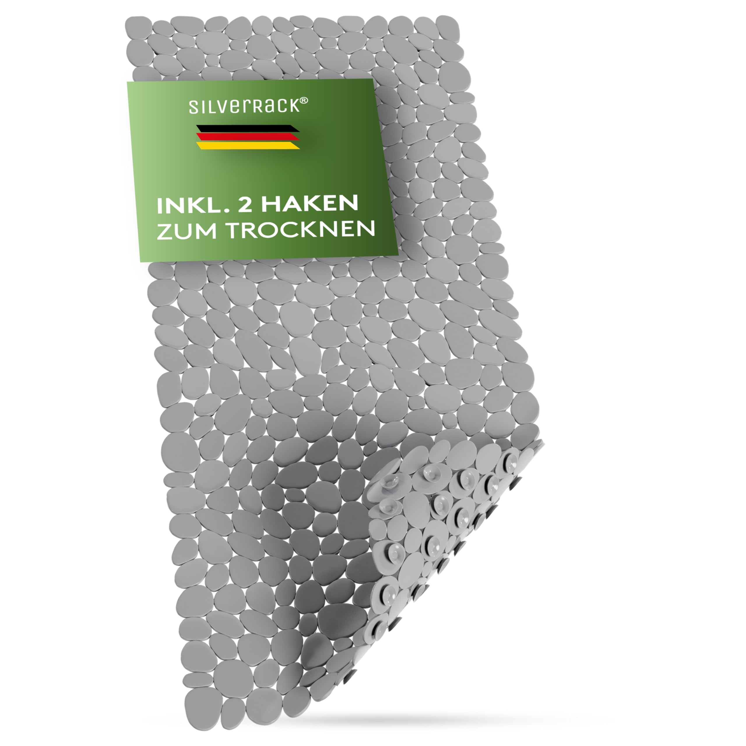 SilverRack - Tappetino da bagno antiscivolo 88 x 40 cm, per vasca da bagno, senza BPA, resistente alla muffa e lavabile in lavatrice, colore grigio e effetto pietra