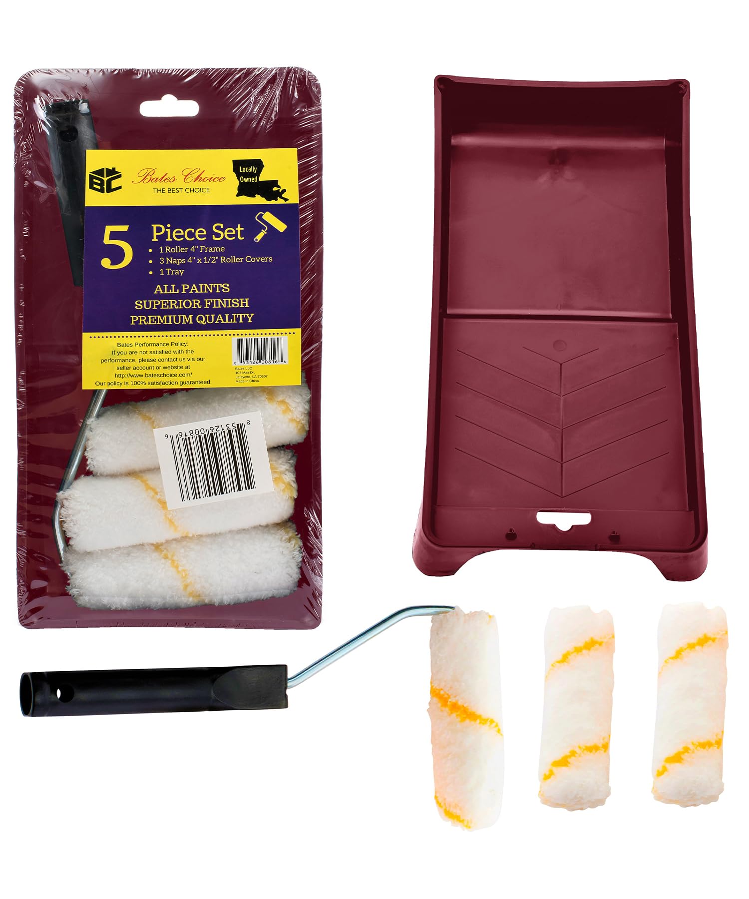 Bates- Paint Tray Set, Paint Roller Kit, 5 pcs, 4 Inch Roller Kit, Small Roller Brush for House Painting Supplies