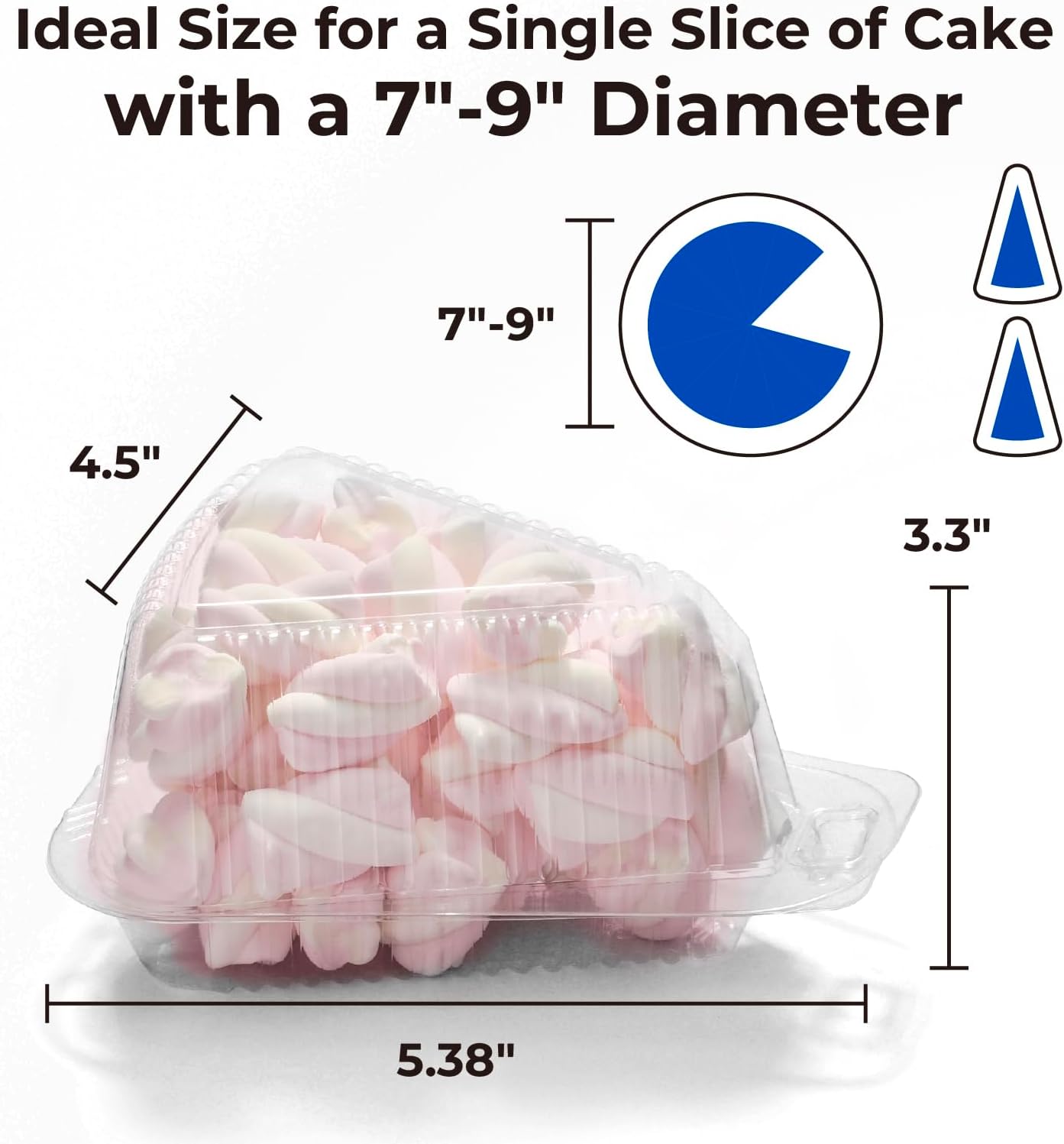 Fit Meal Prep 50 Pack Cake Slice Plastic Containers with Lids - Single 5" Clear Medium Dome Hinged Lid Cheesecake Container, Pie, Food Box, Take Out Togo Packaging for Home, Bakery and Cafe Business