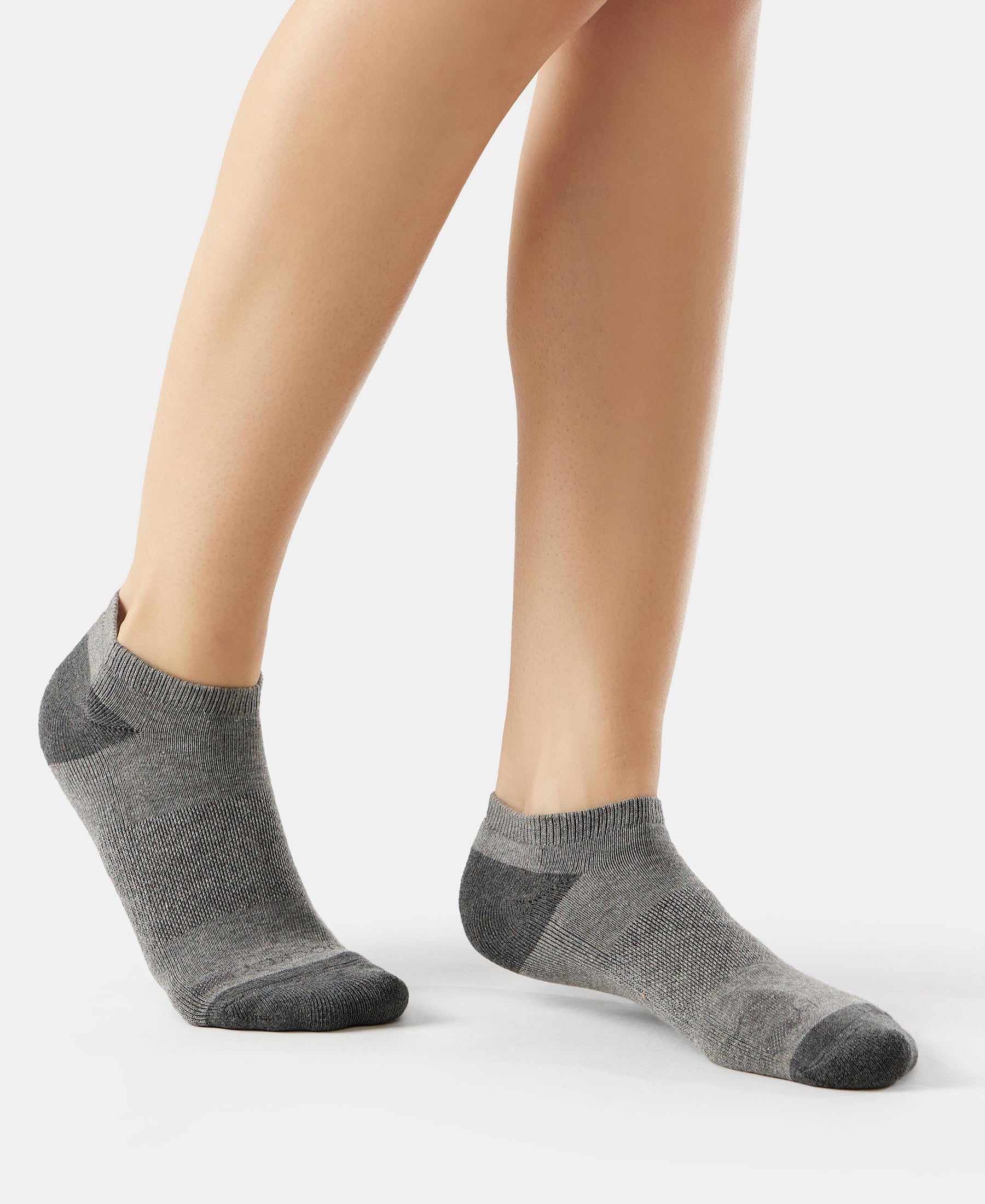 Jockey 7506 Women's Cotton Nylon Blend Solid Low Show Socks with Stay Fresh Treatment_Charcoal Melange & Mid Grey Melange_Free Size 3